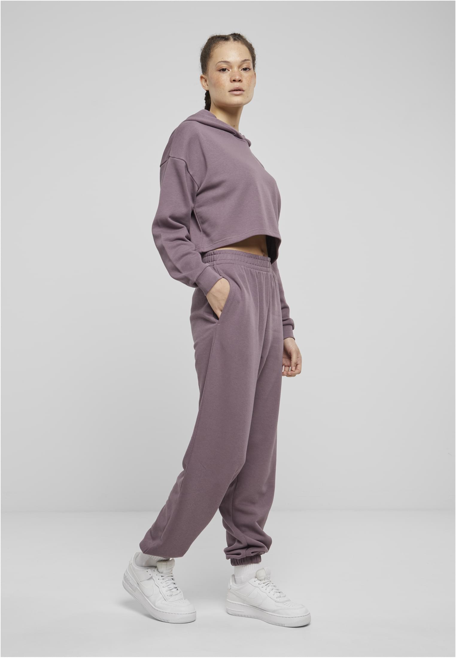 Ladies Oversized Cropped Light Terry Hoodie | fadedpurple