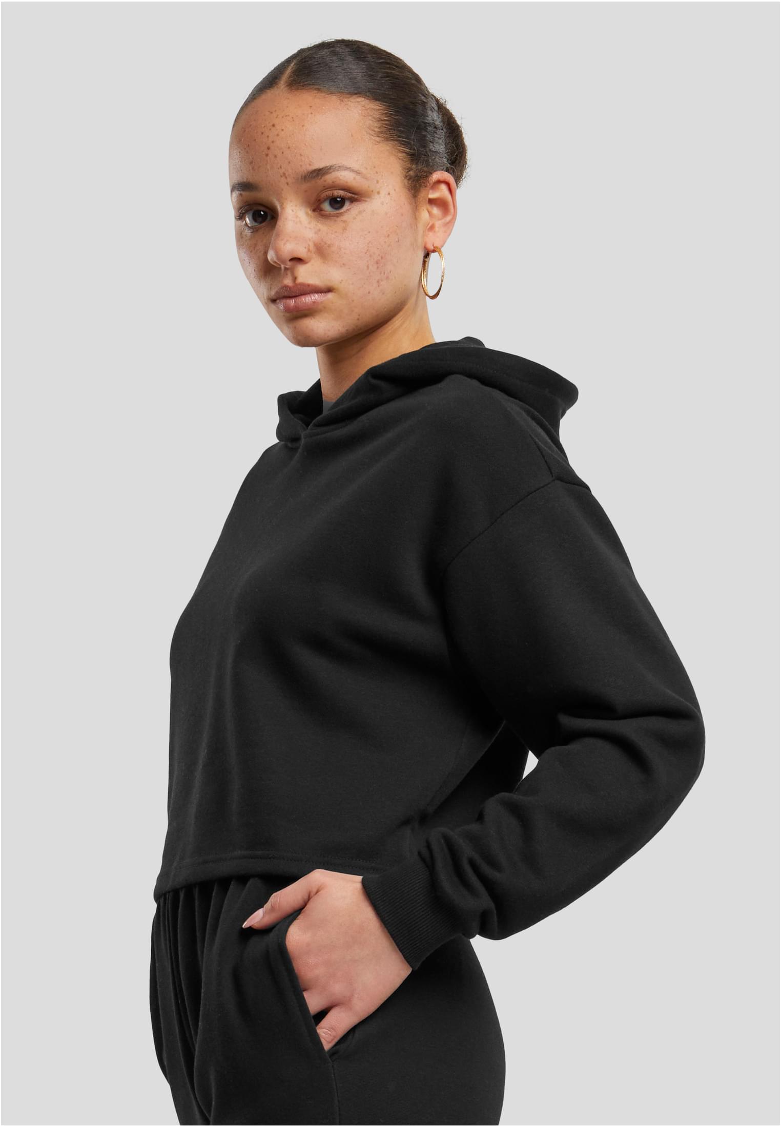 Ladies Oversized Cropped Light Terry Hoodie | black