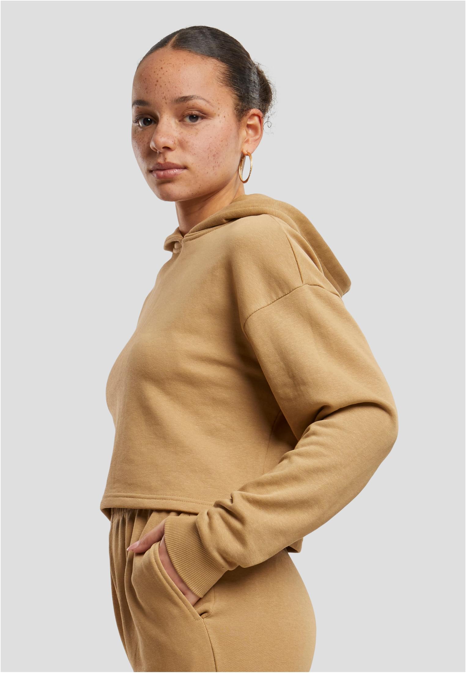 Ladies Oversized Cropped Light Terry Hoodie | unionbeige