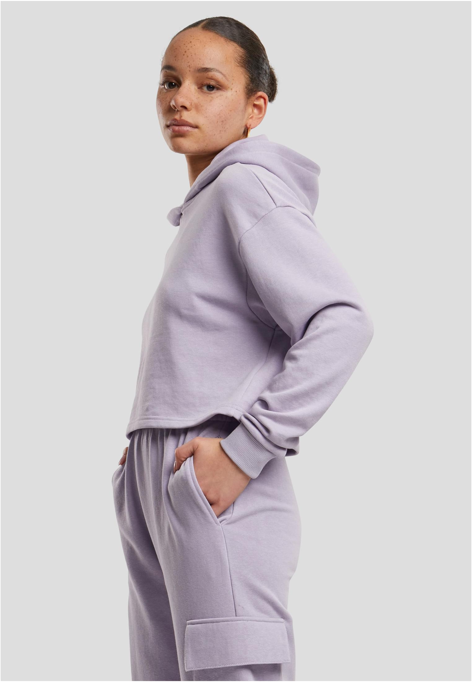 Ladies Oversized Cropped Light Terry Hoodie | dustylilac