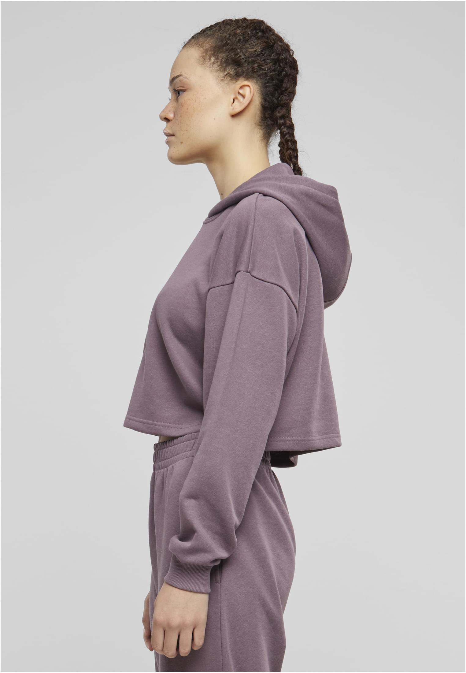 Ladies Oversized Cropped Light Terry Hoodie | fadedpurple