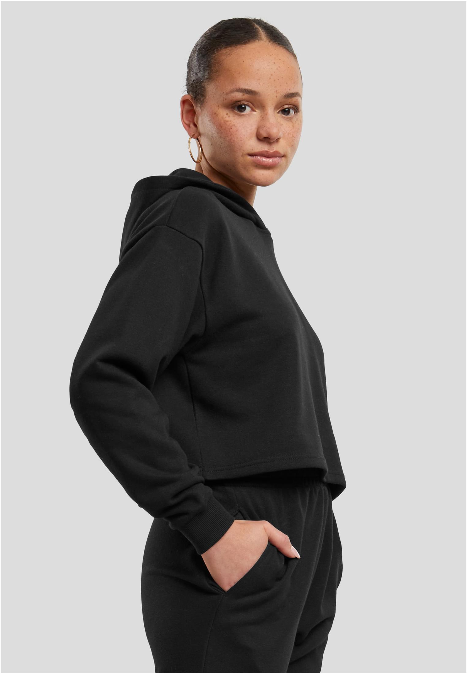 Ladies Oversized Cropped Light Terry Hoodie | black