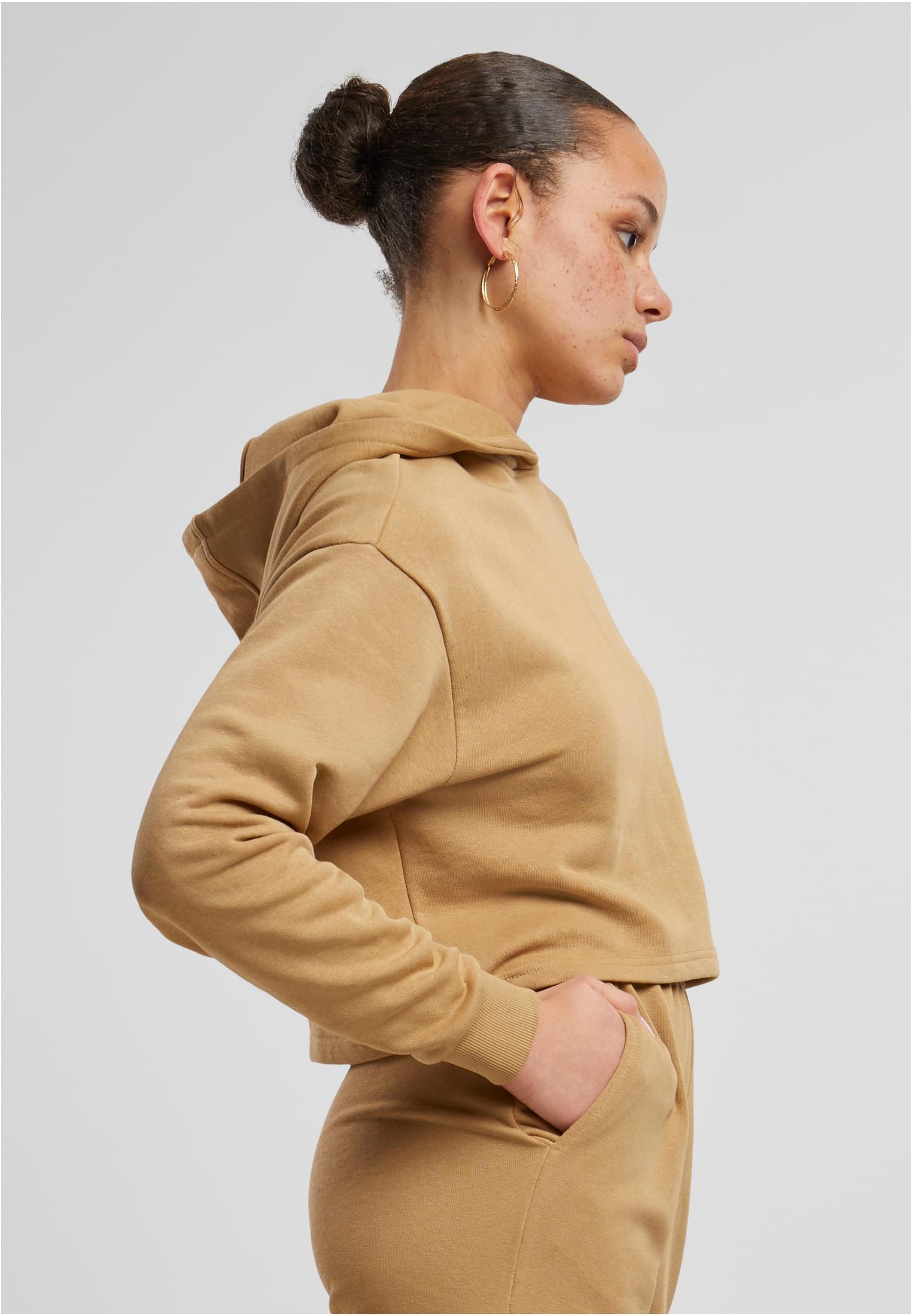 Ladies Oversized Cropped Light Terry Hoodie | unionbeige