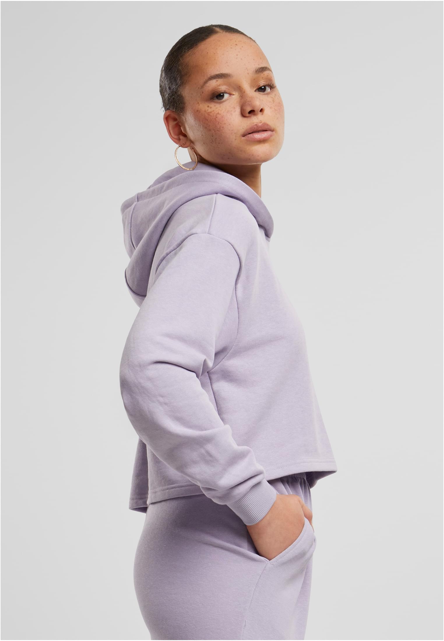 Ladies Oversized Cropped Light Terry Hoodie | dustylilac