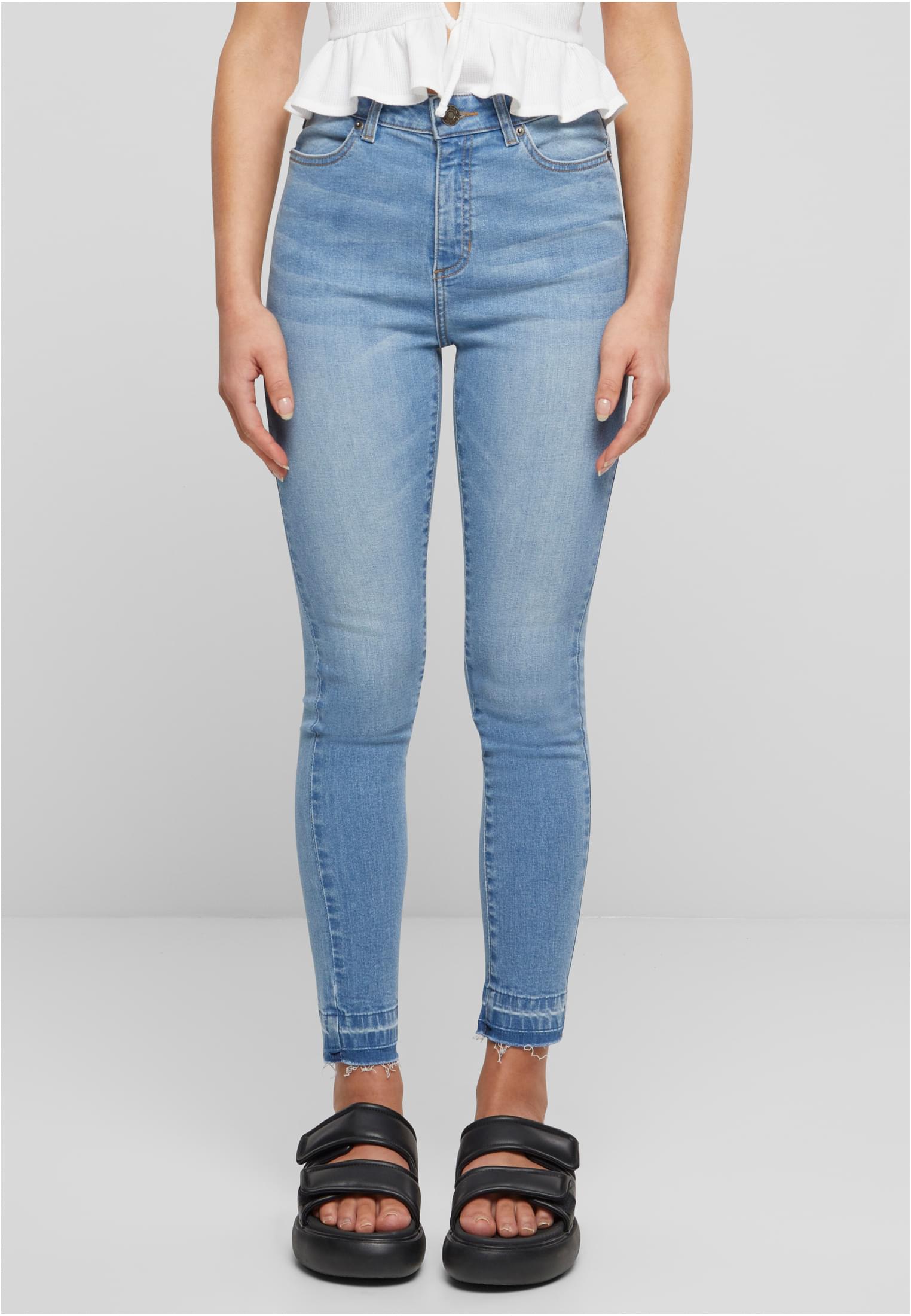 Ladies Skinny High Waist Open Hem Jeans | clearblue bleached