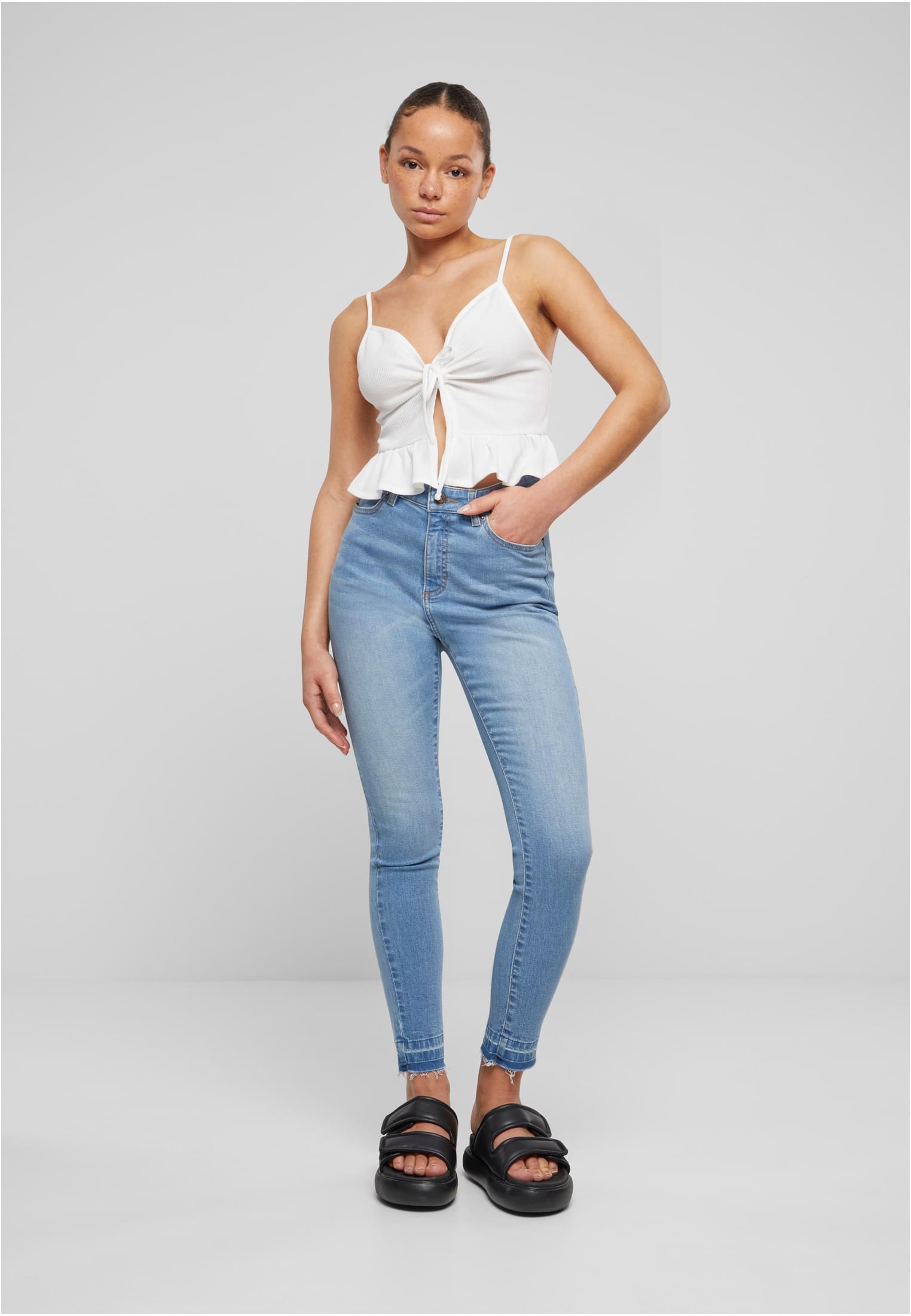 Ladies Skinny High Waist Open Hem Jeans | clearblue bleached