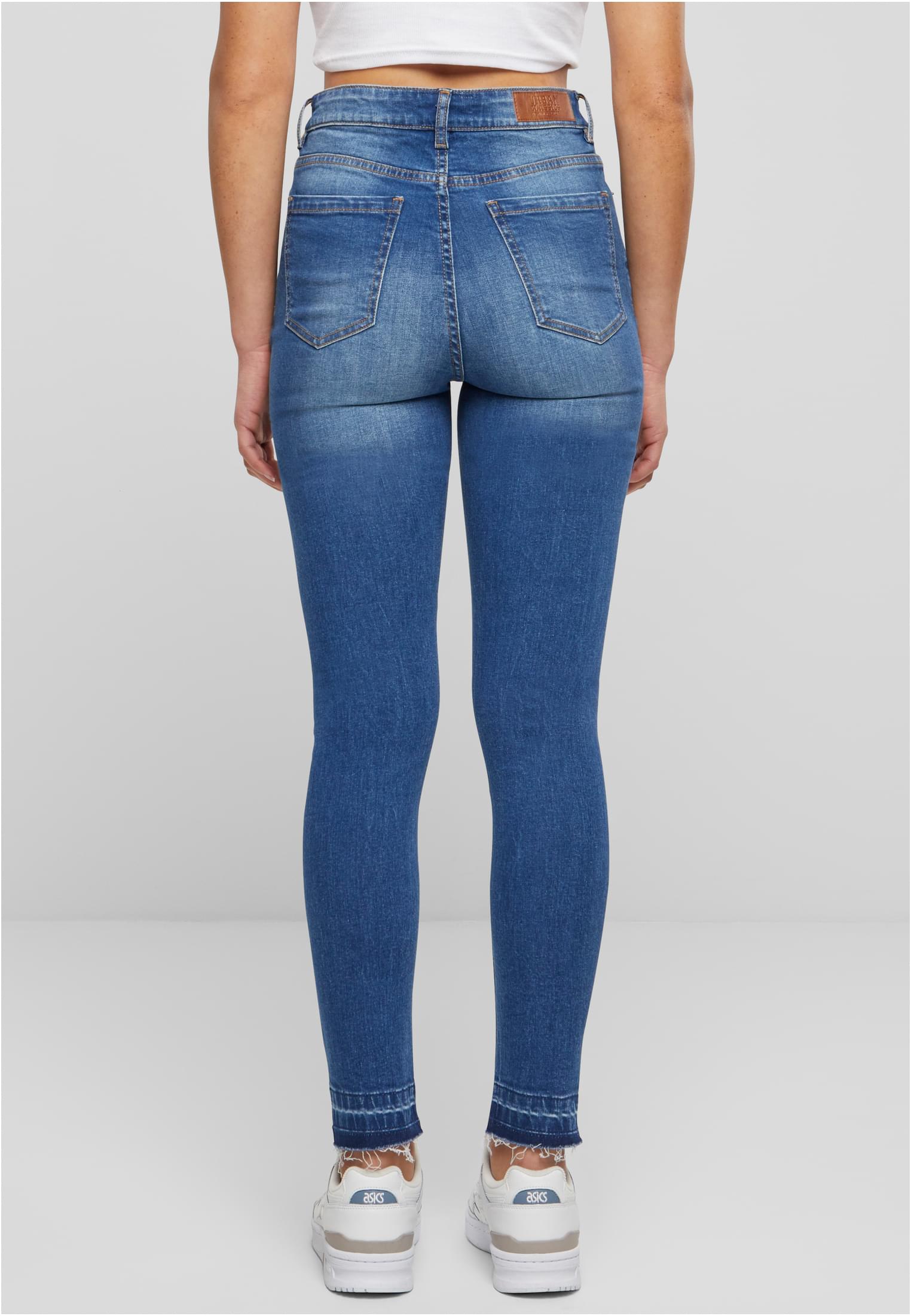 Ladies Skinny High Waist Open Hem Jeans | blue washed