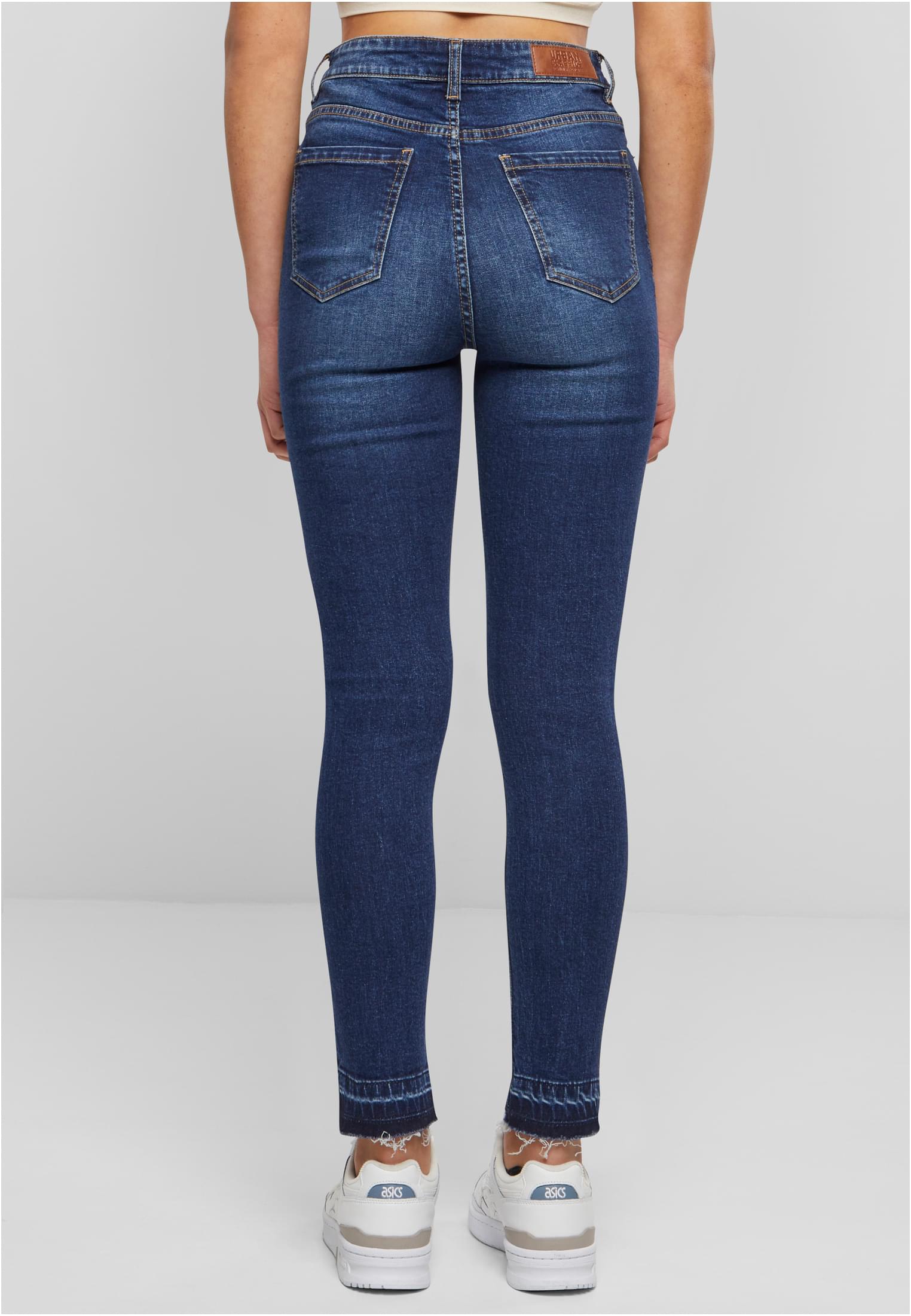 Ladies Skinny High Waist Open Hem Jeans | darkblue washed