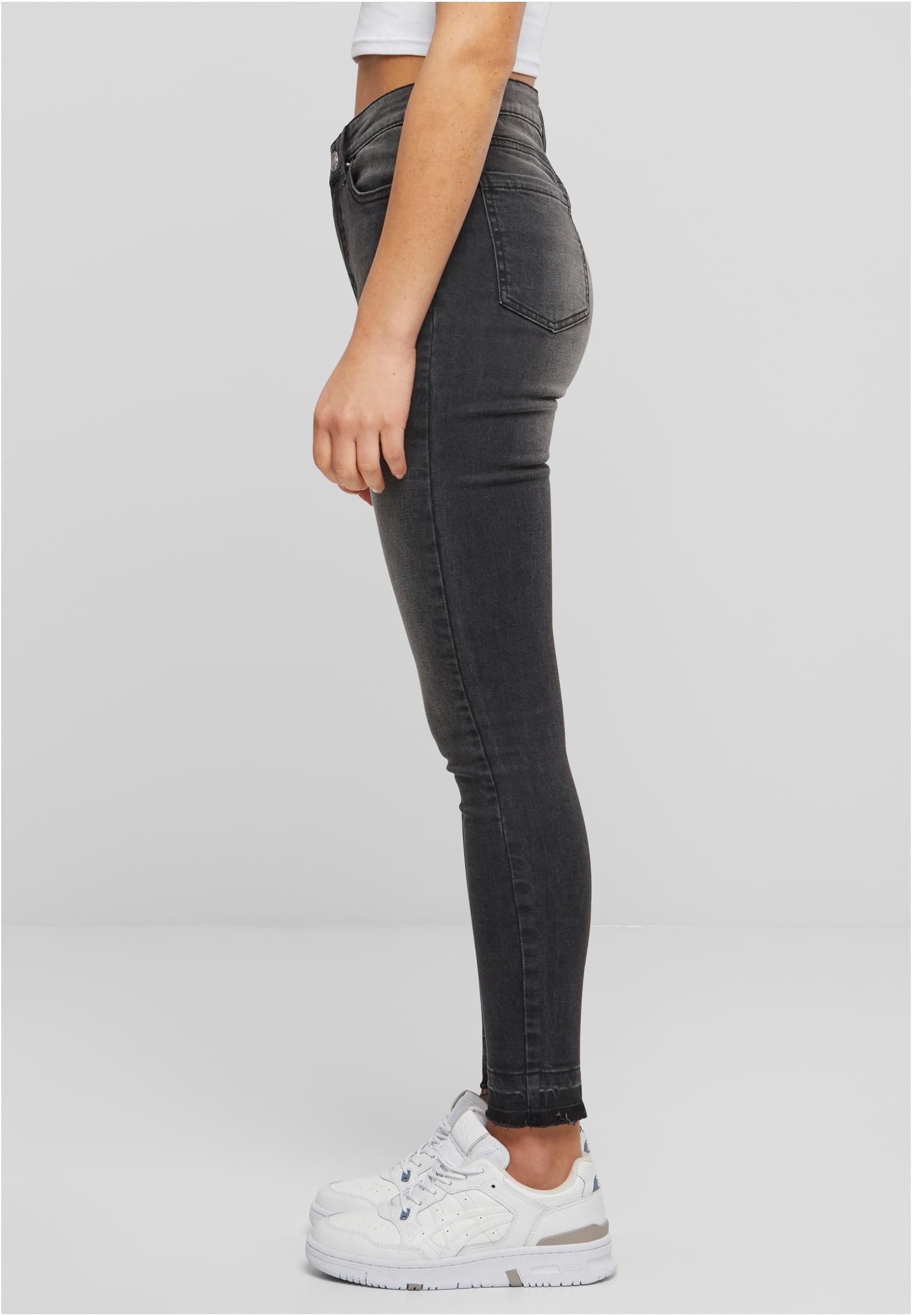 Ladies Skinny High Waist Open Hem Jeans | black washed