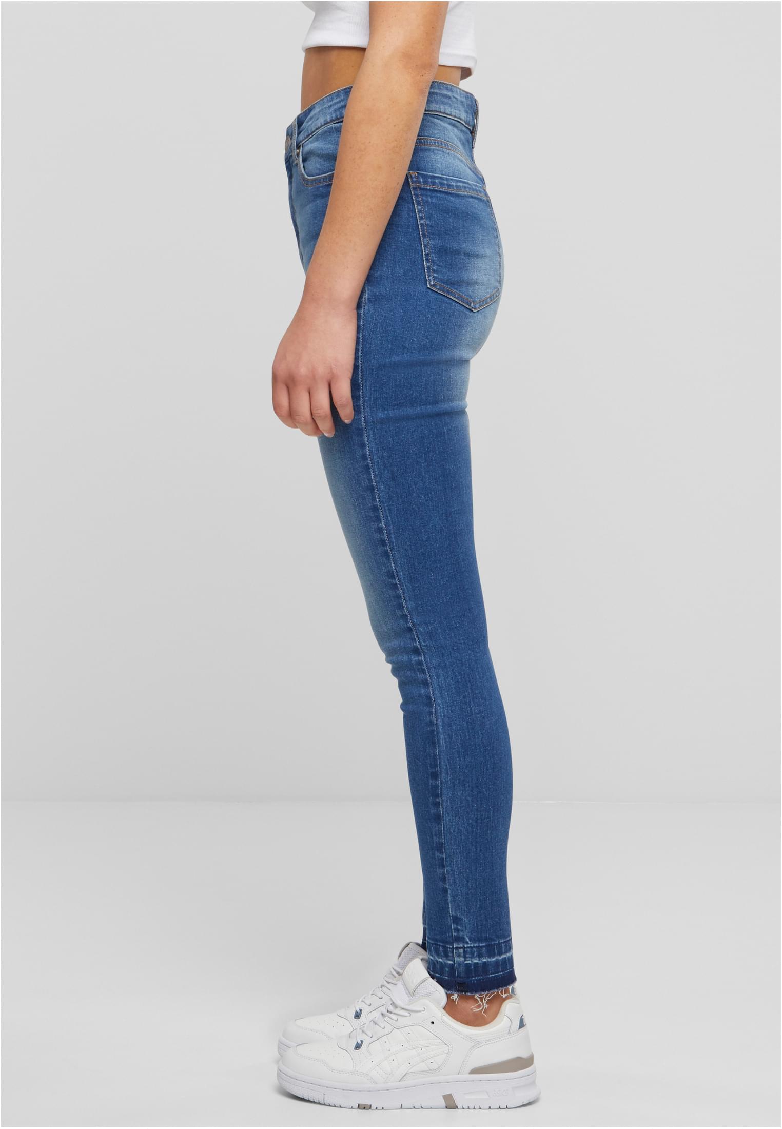 Ladies Skinny High Waist Open Hem Jeans | blue washed