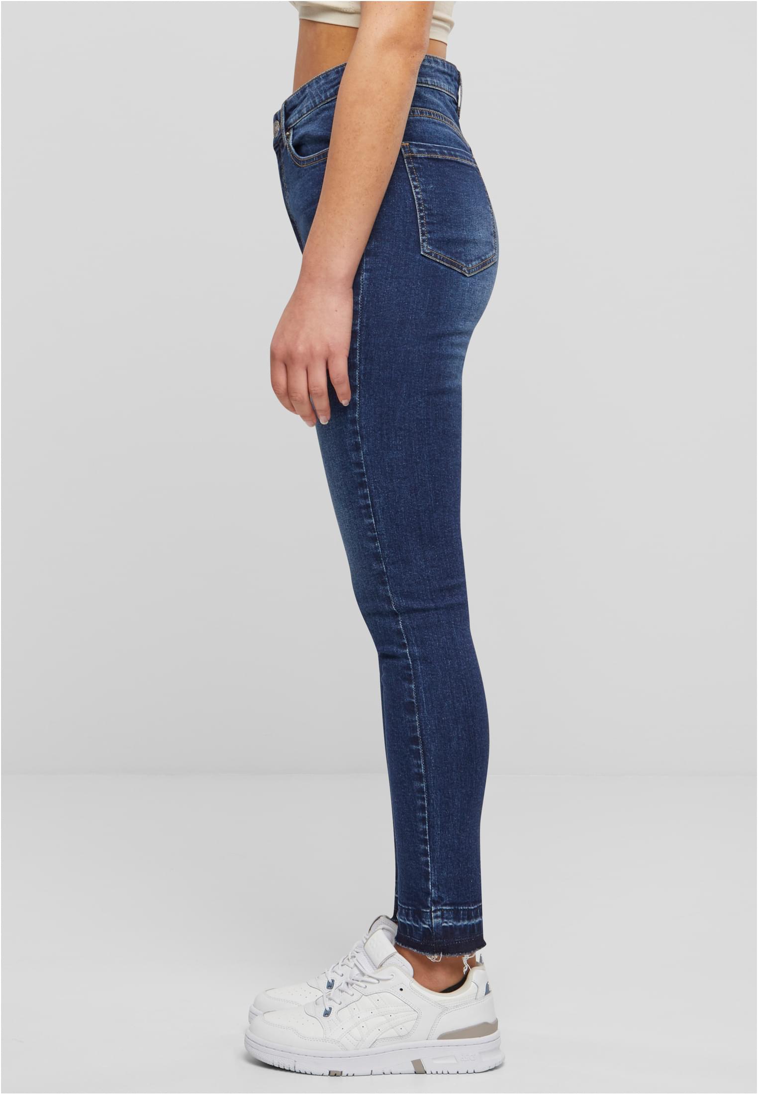 Ladies Skinny High Waist Open Hem Jeans | darkblue washed