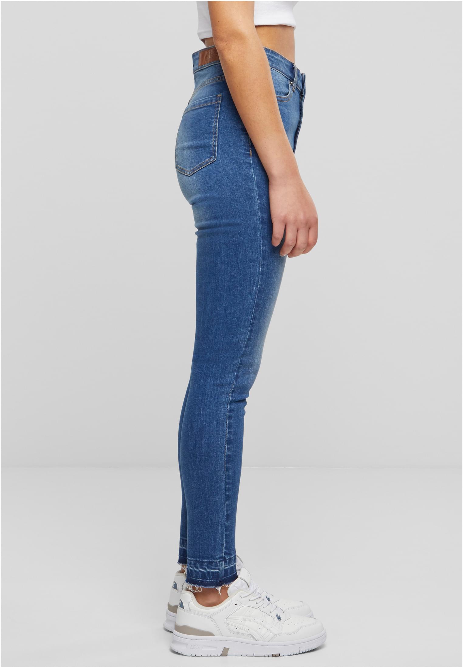 Ladies Skinny High Waist Open Hem Jeans | blue washed