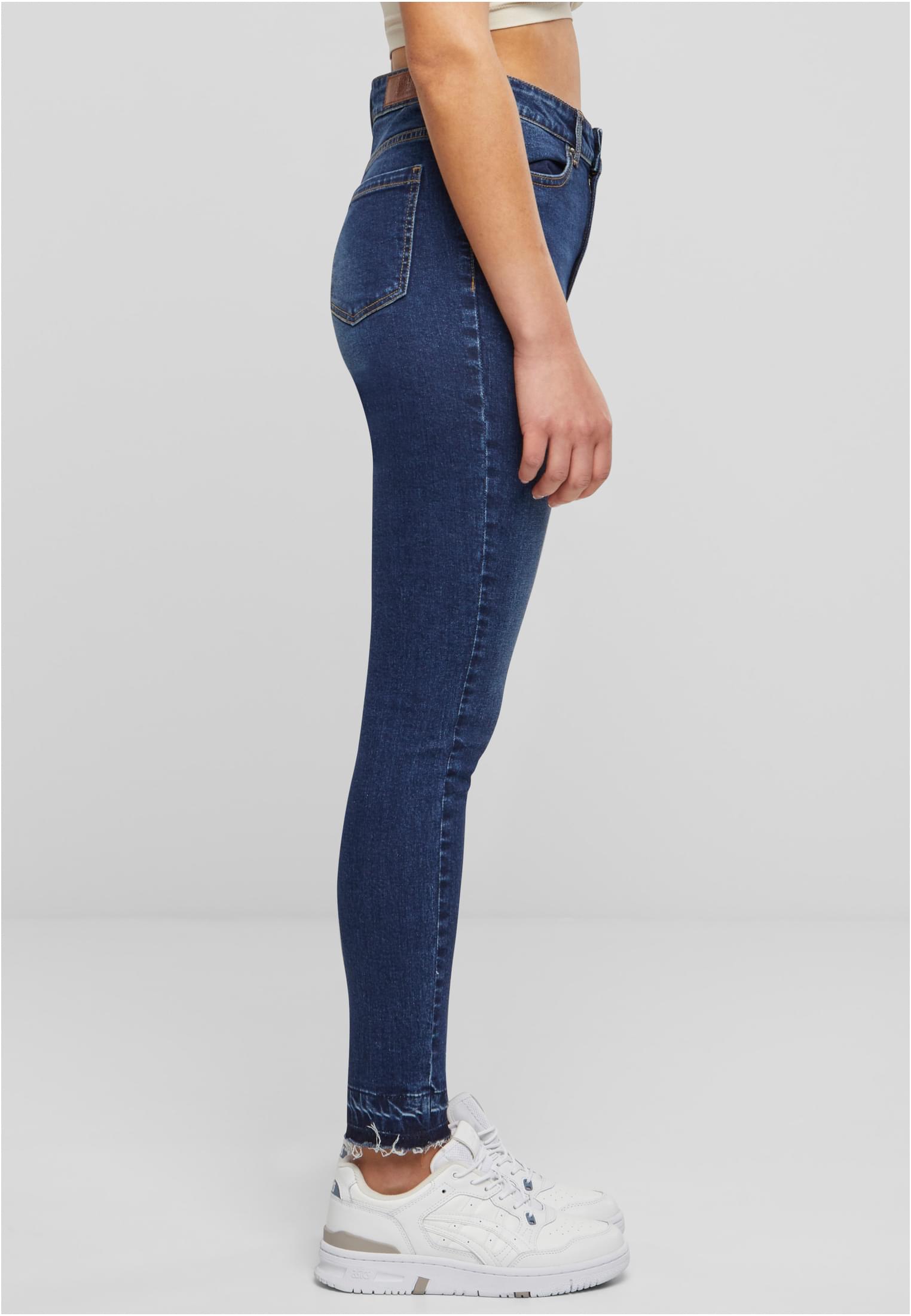 Ladies Skinny High Waist Open Hem Jeans | darkblue washed