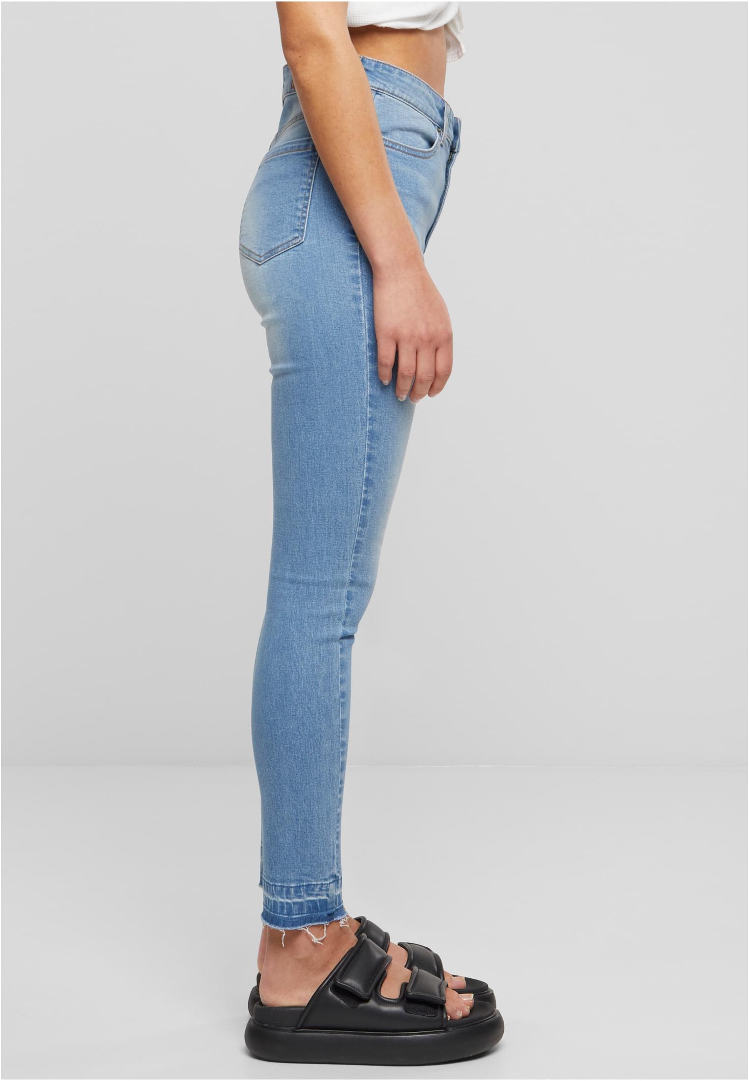 Ladies Skinny High Waist Open Hem Jeans | clearblue bleached