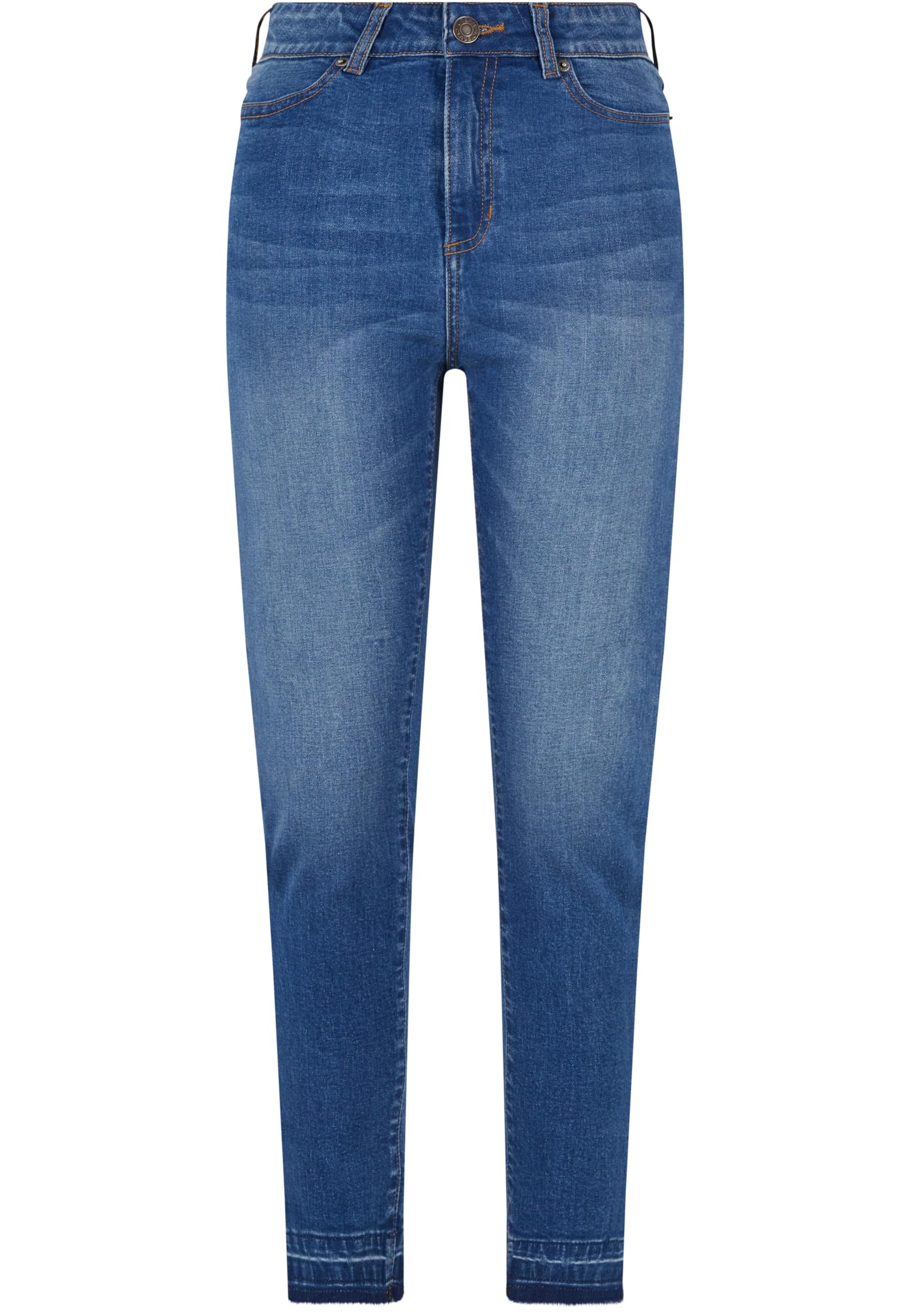 Ladies Skinny High Waist Open Hem Jeans | blue washed