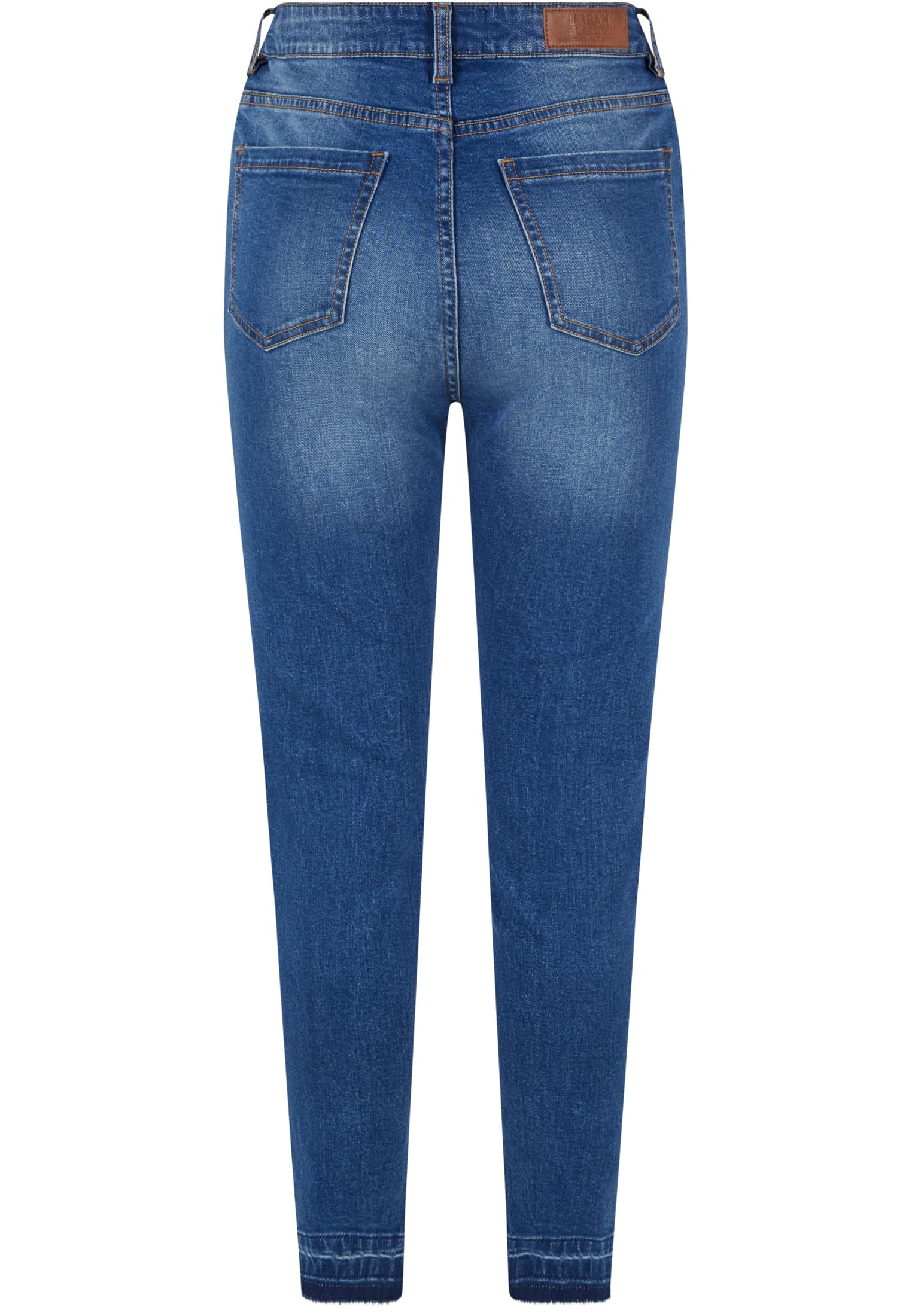 Ladies Skinny High Waist Open Hem Jeans | blue washed