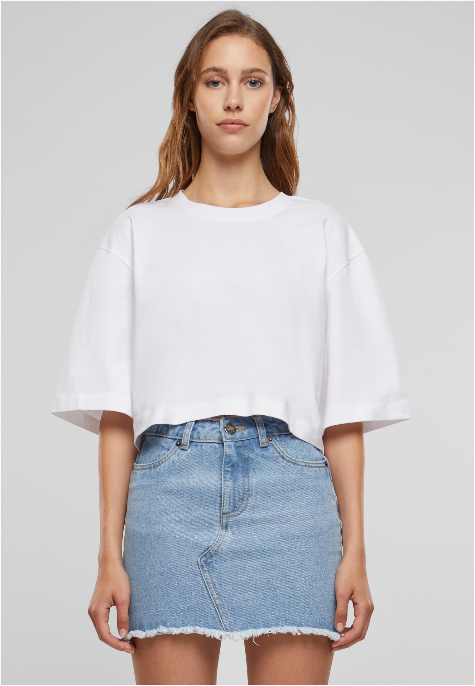 Ladies Heavy Organic Oversized Cropped Tee | white