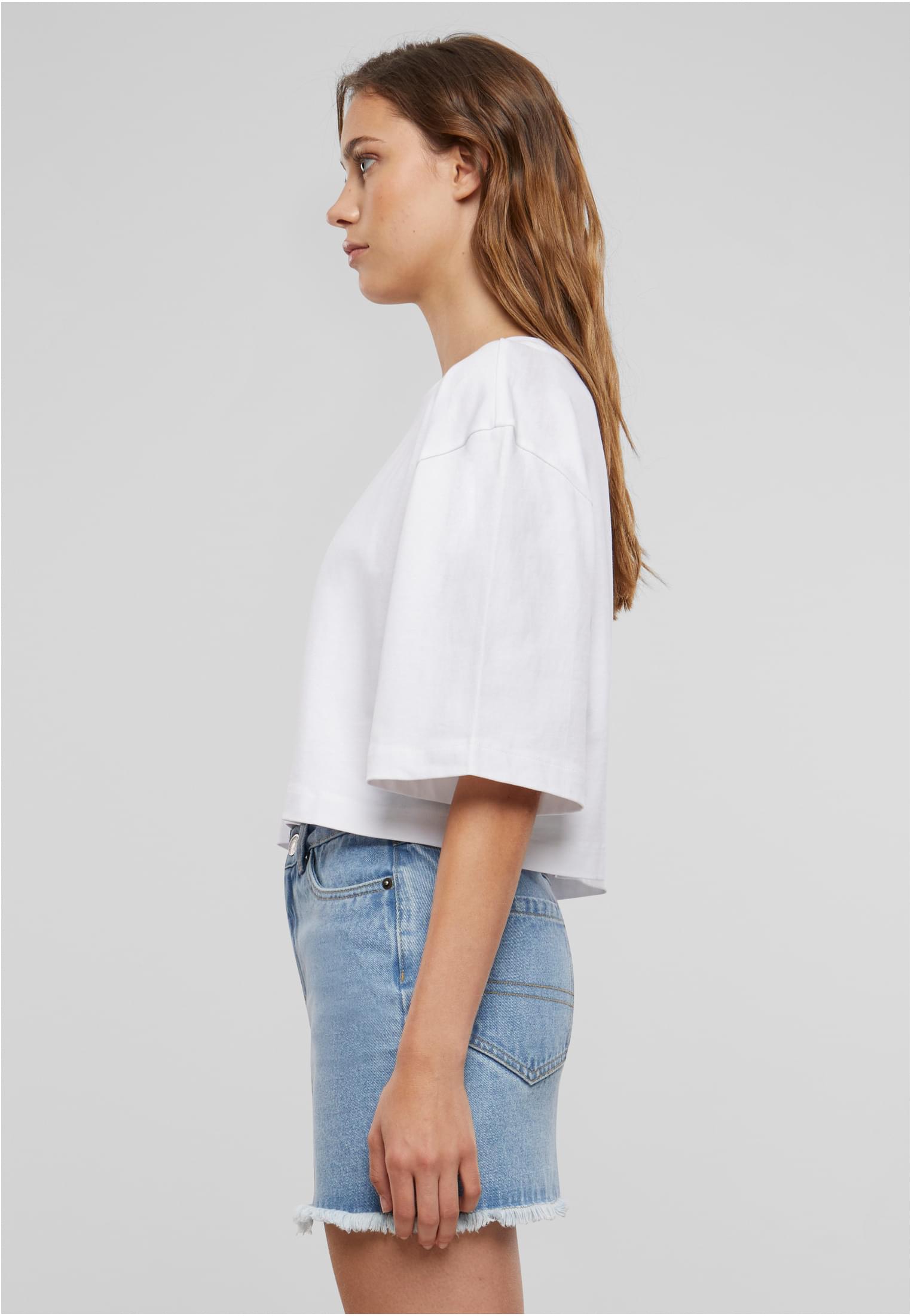 Ladies Heavy Organic Oversized Cropped Tee | white