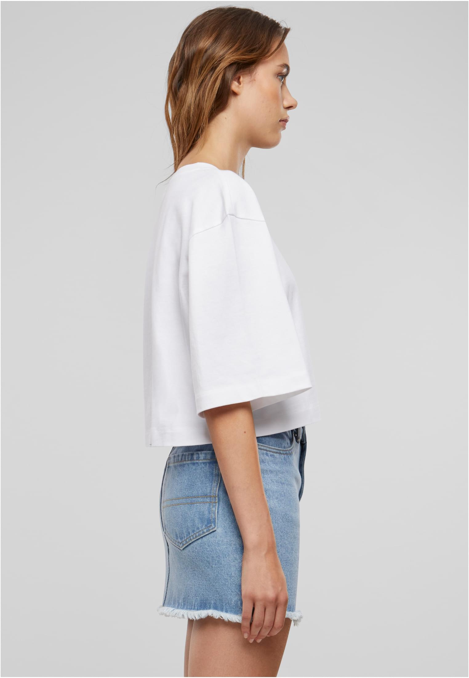 Ladies Heavy Organic Oversized Cropped Tee | white