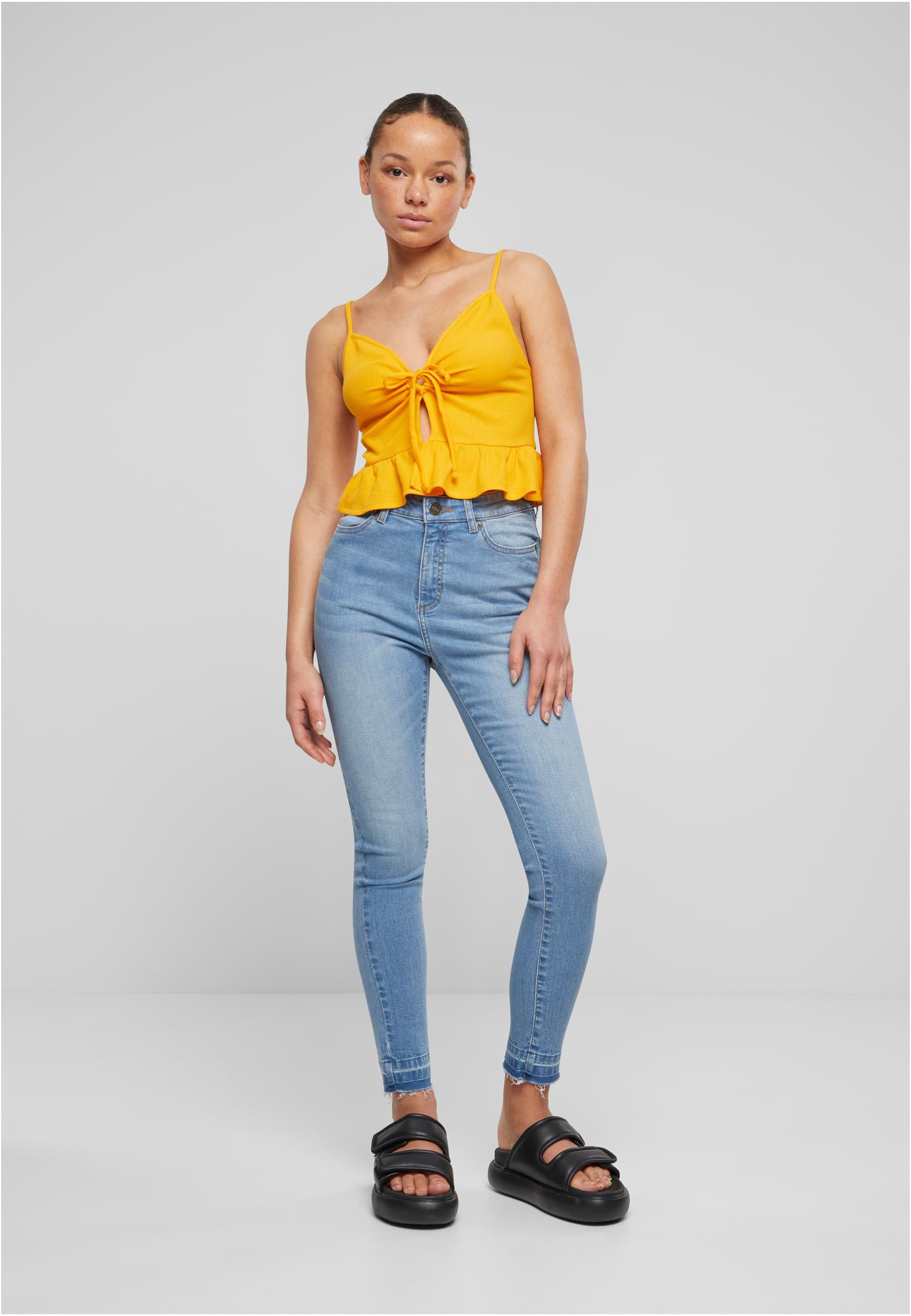 Ladies Waffle Pique Ruffle Top | magicmango