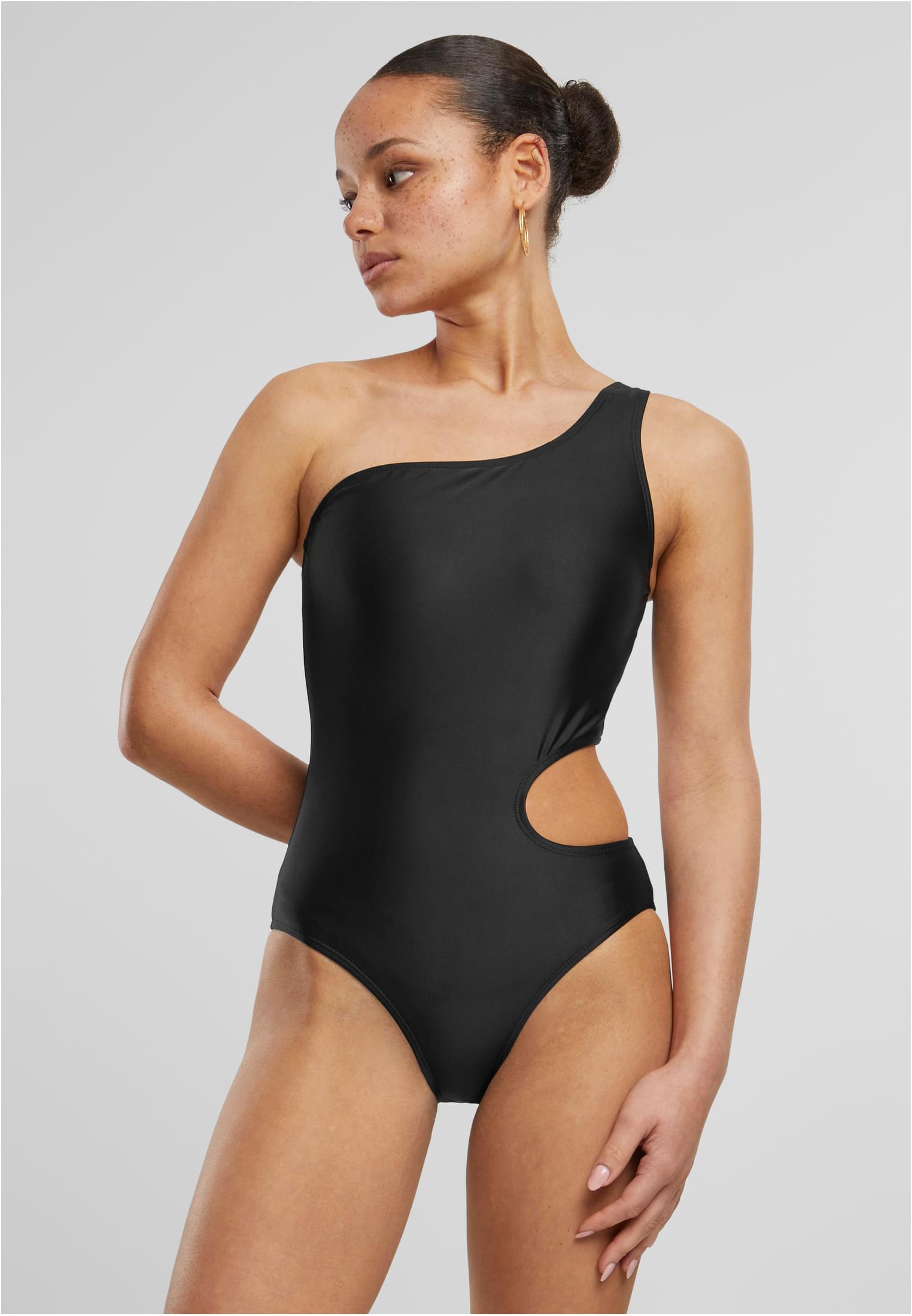 Ladies Asymmetric Cut Out Swimmsuit | black