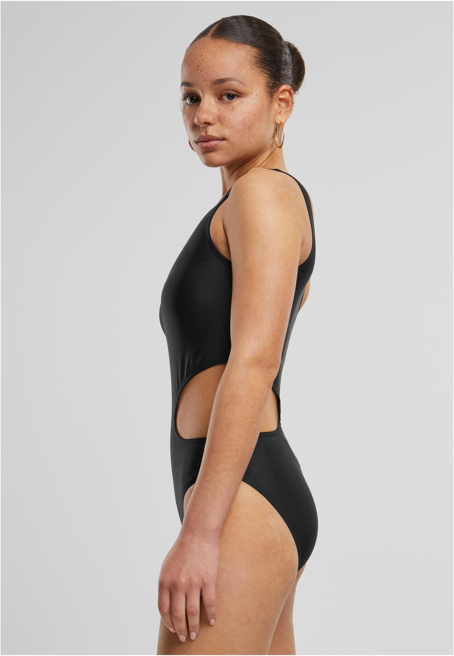 Ladies Asymmetric Cut Out Swimmsuit | black