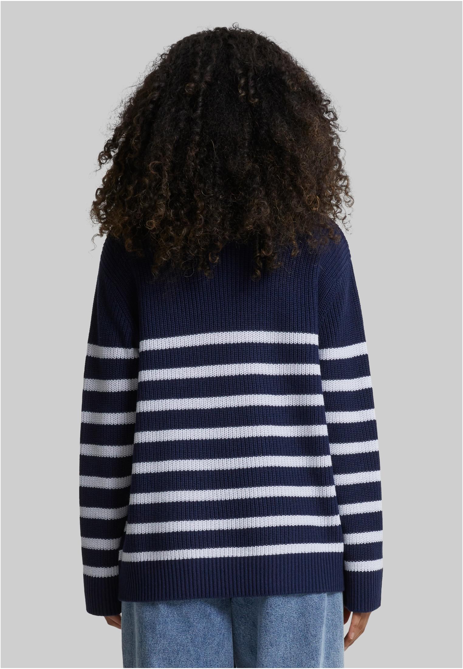 Ladies Rib Striped Sweater | navy/white