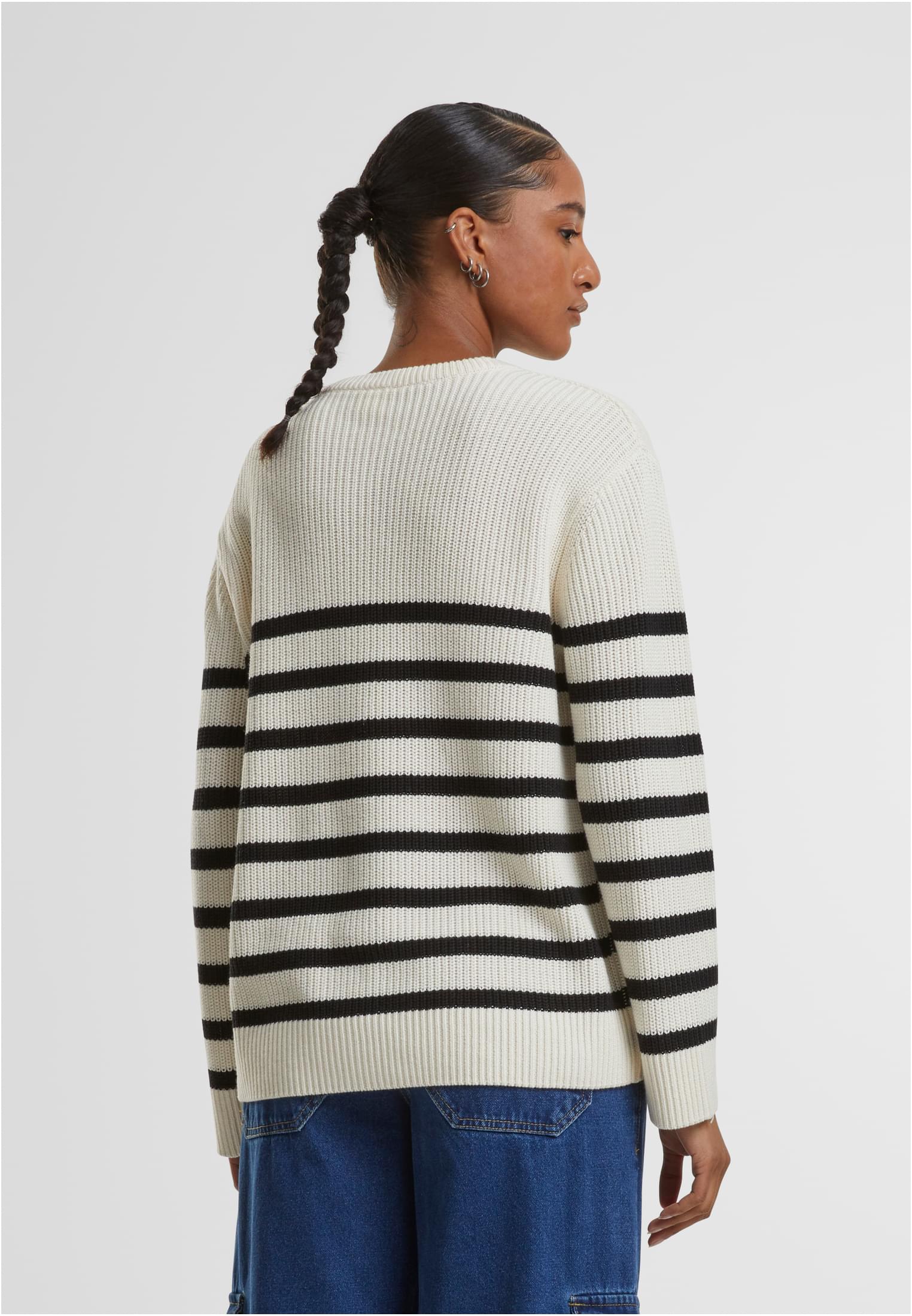 Ladies Rib Striped Sweater | whitesand/black