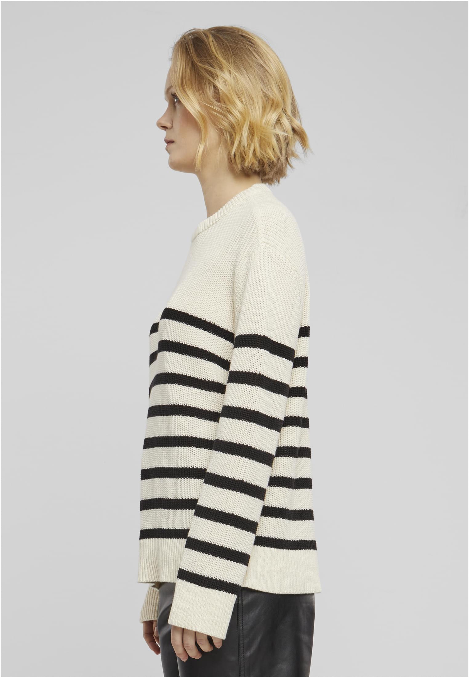 Ladies Rib Striped Sweater | whitesand/black