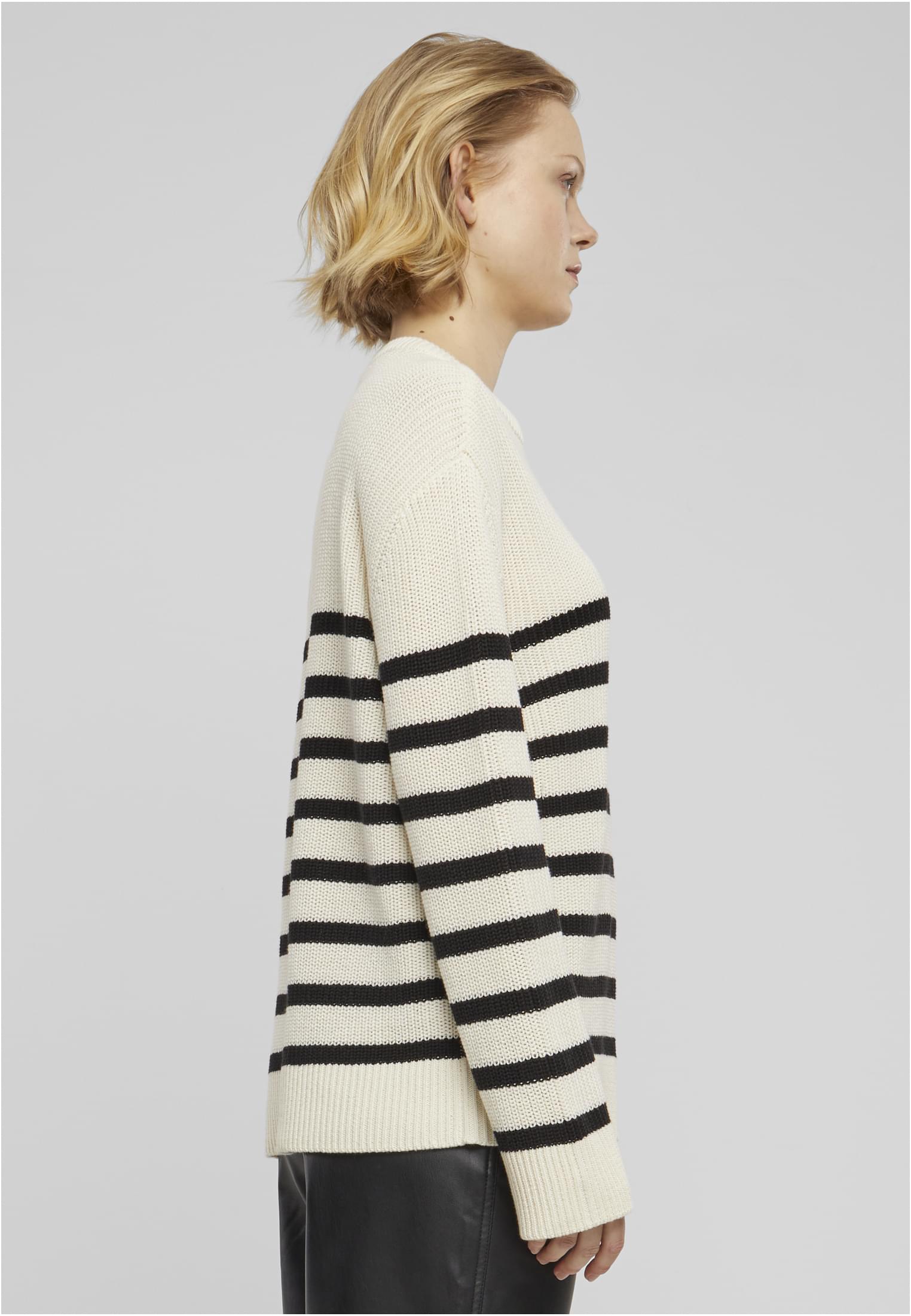 Ladies Rib Striped Sweater | whitesand/black