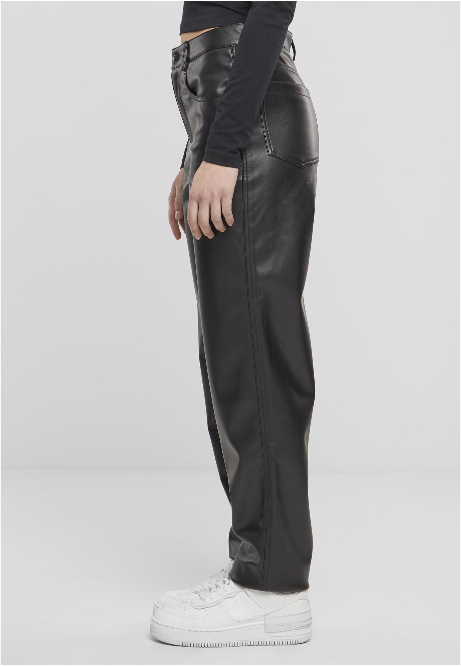 Ladies Straight Leg Synthetic Leather Pants | black