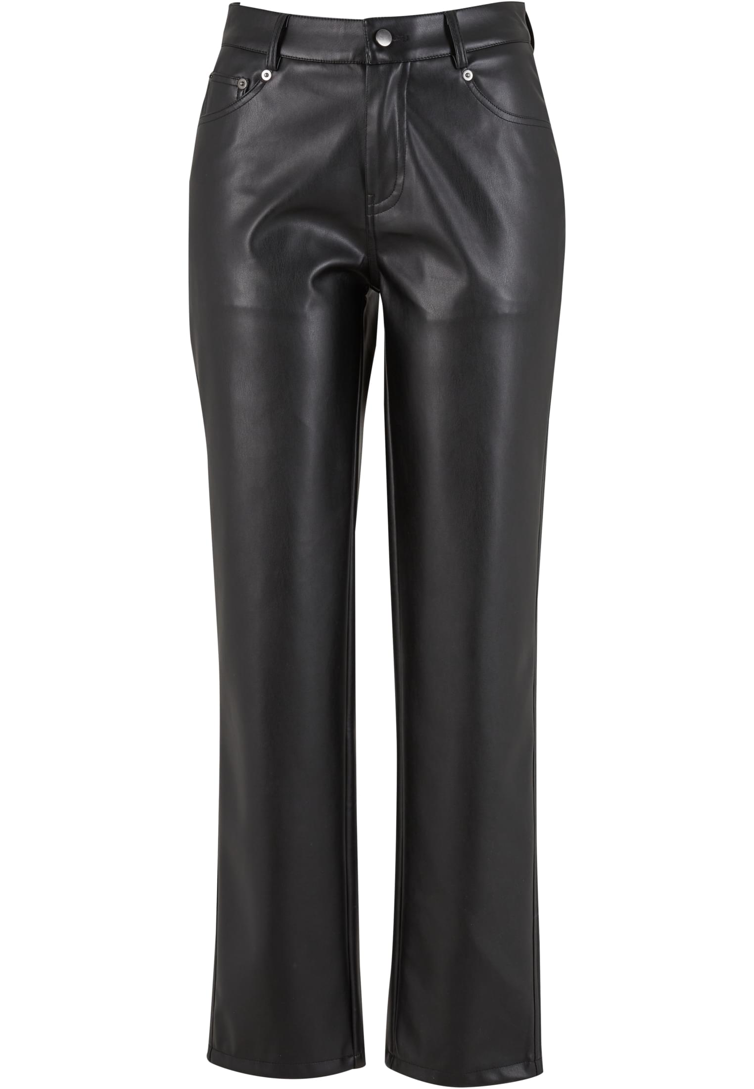 Ladies Straight Leg Synthetic Leather Pants | black