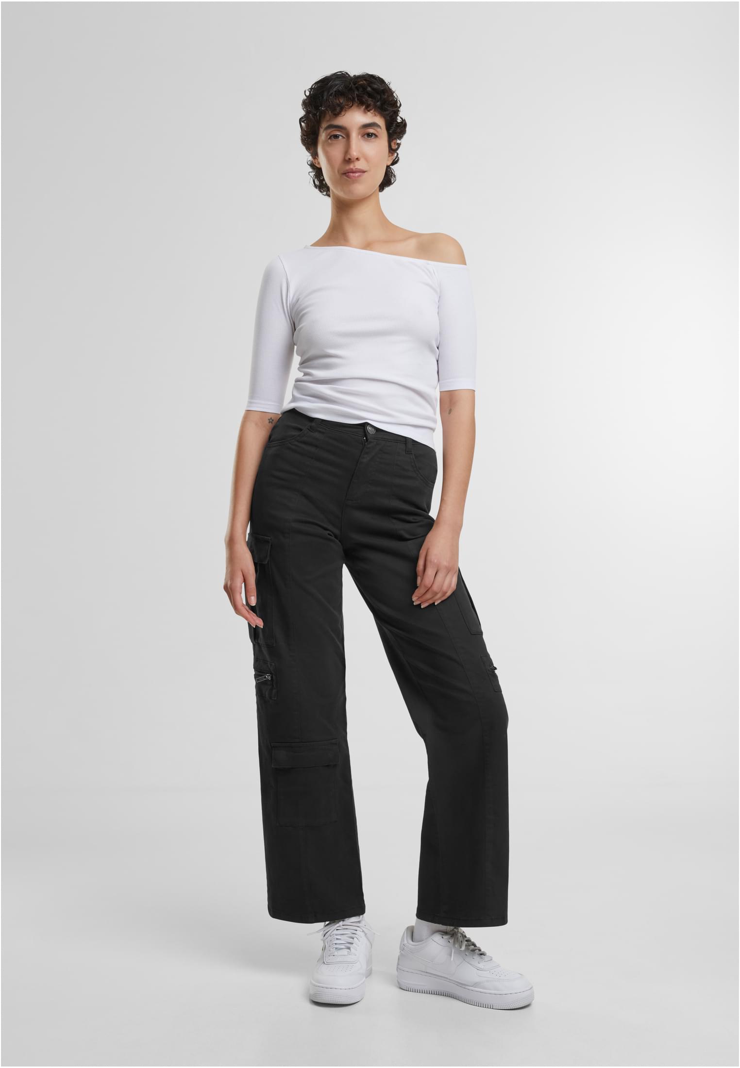 Ladies Loose Utility Stretch Twill Pants | black