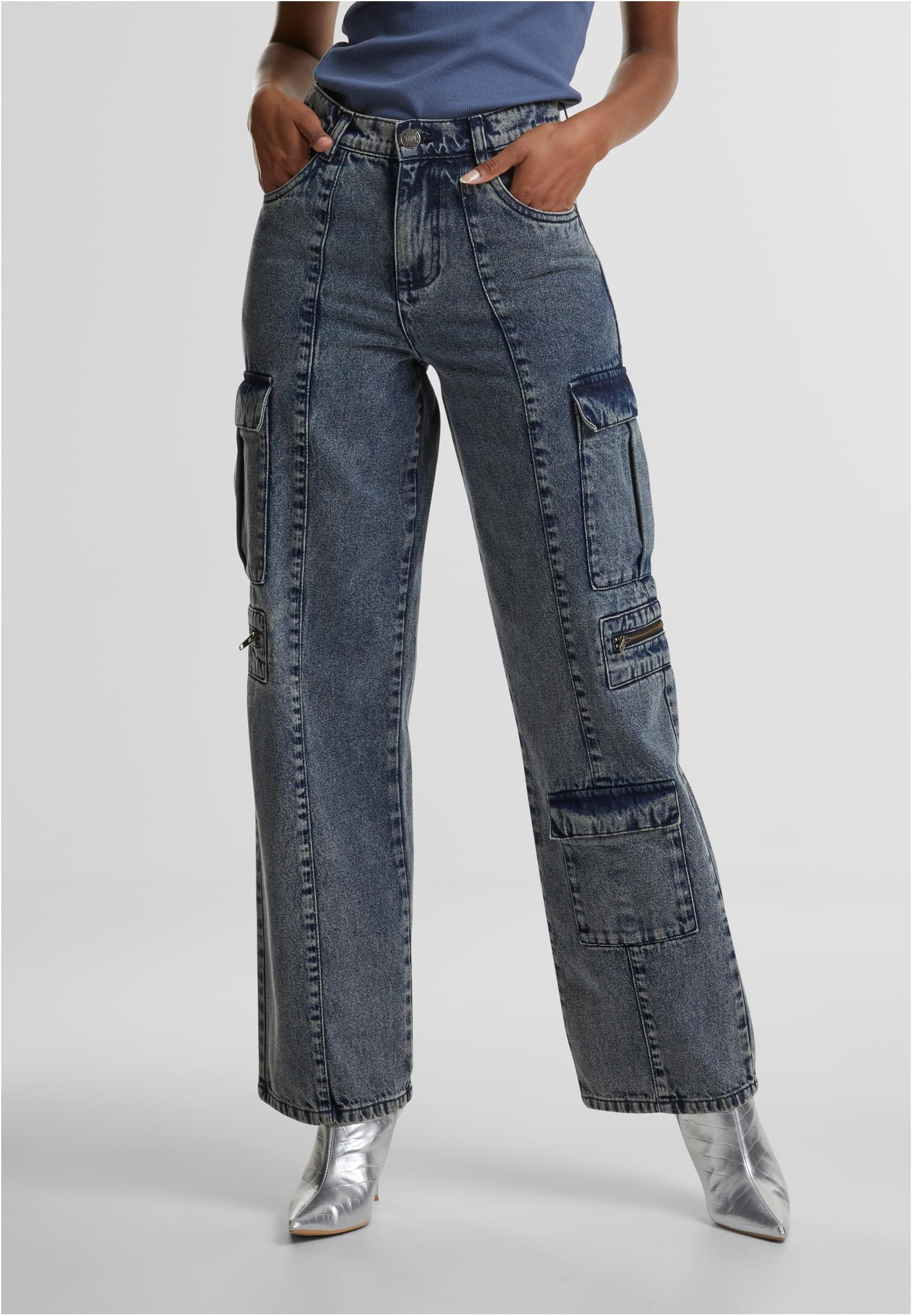 Ladies Loose Utility Denim Pants | dirty washed