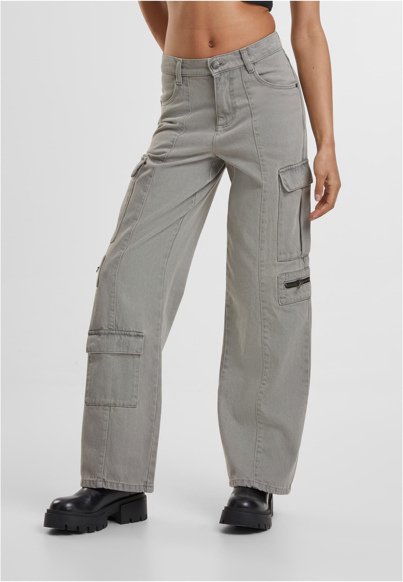 Ladies Loose Utility Denim Pants | lighter dirty washed