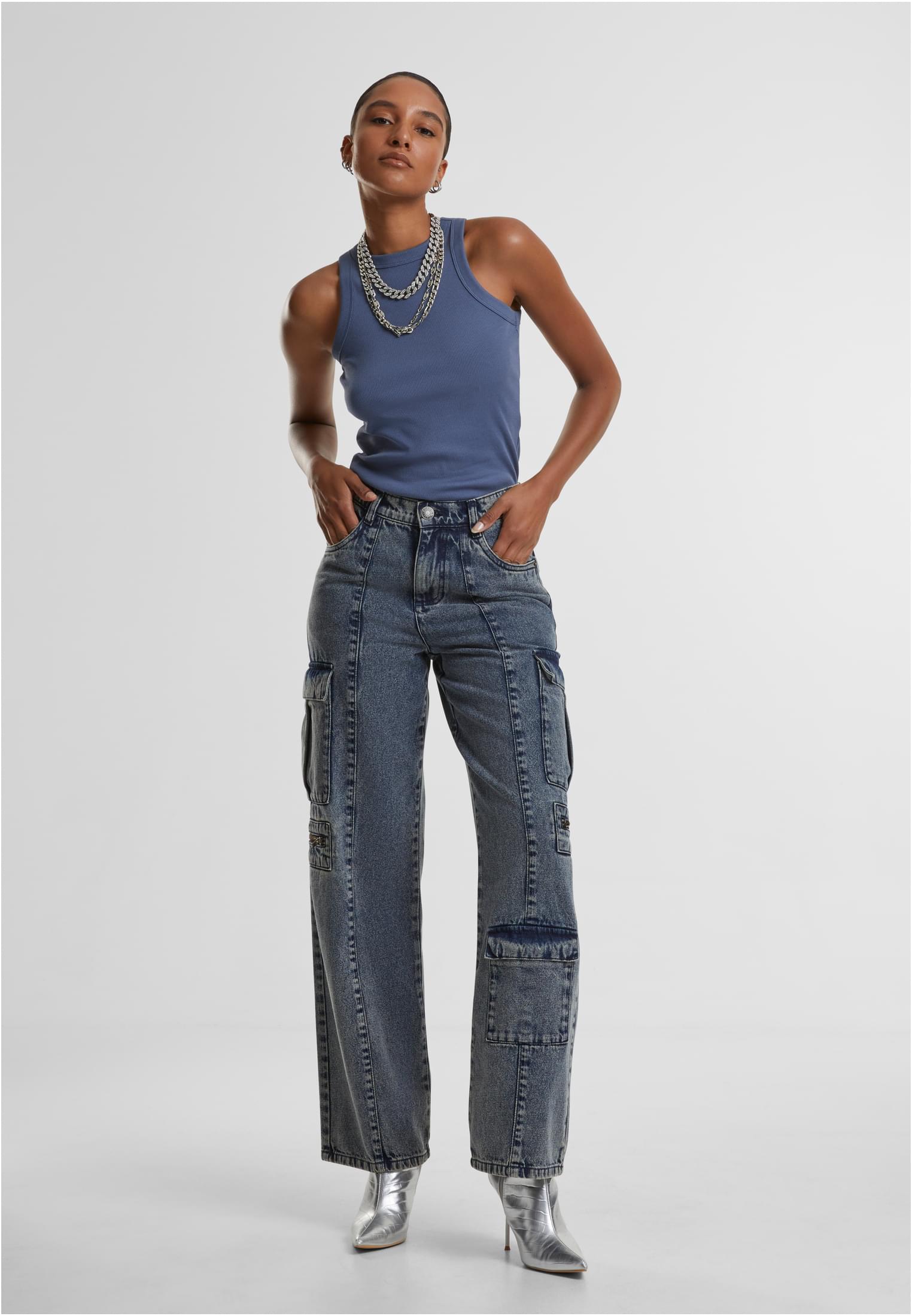 Ladies Loose Utility Denim Pants | dirty washed