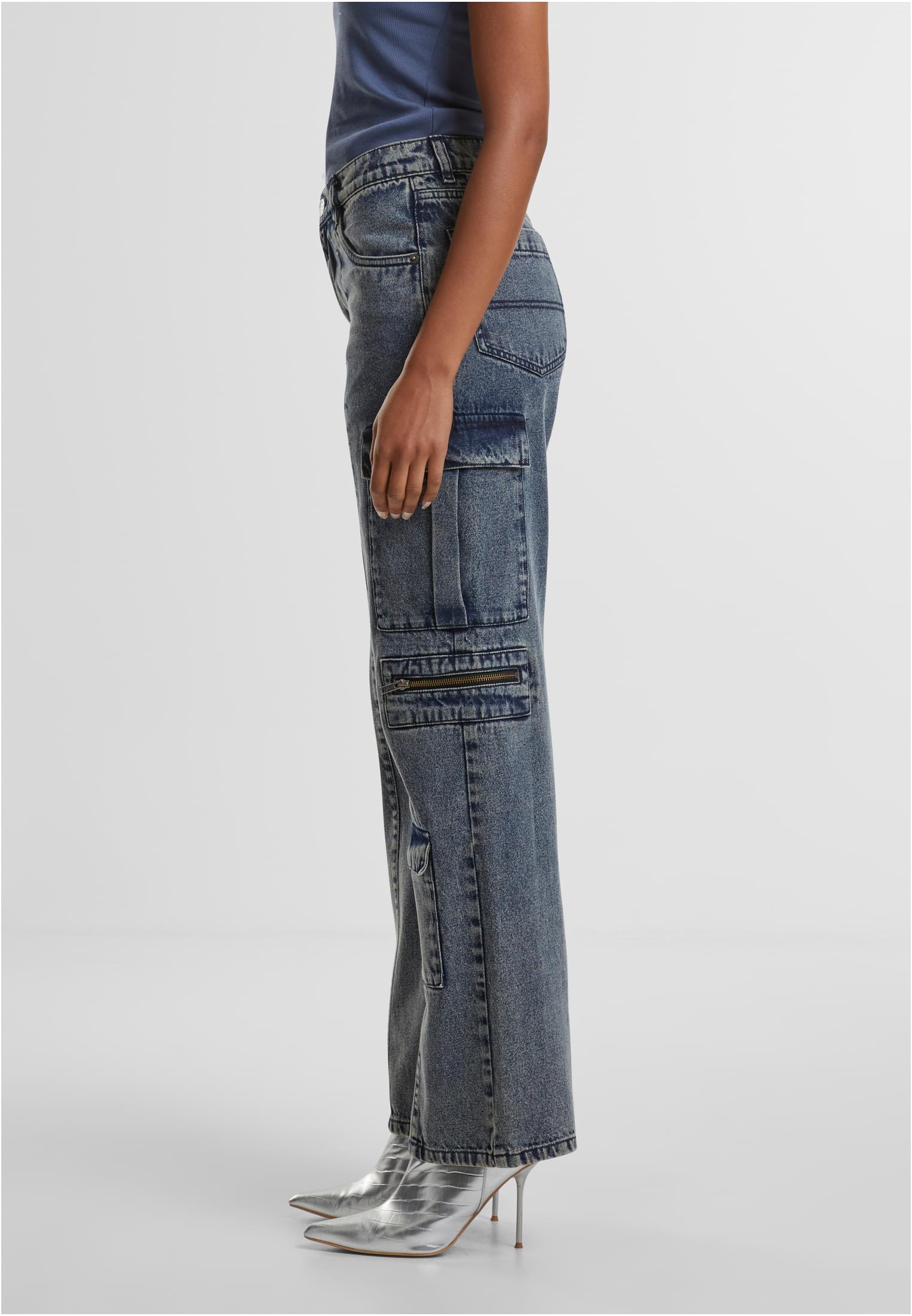 Ladies Loose Utility Denim Pants | dirty washed