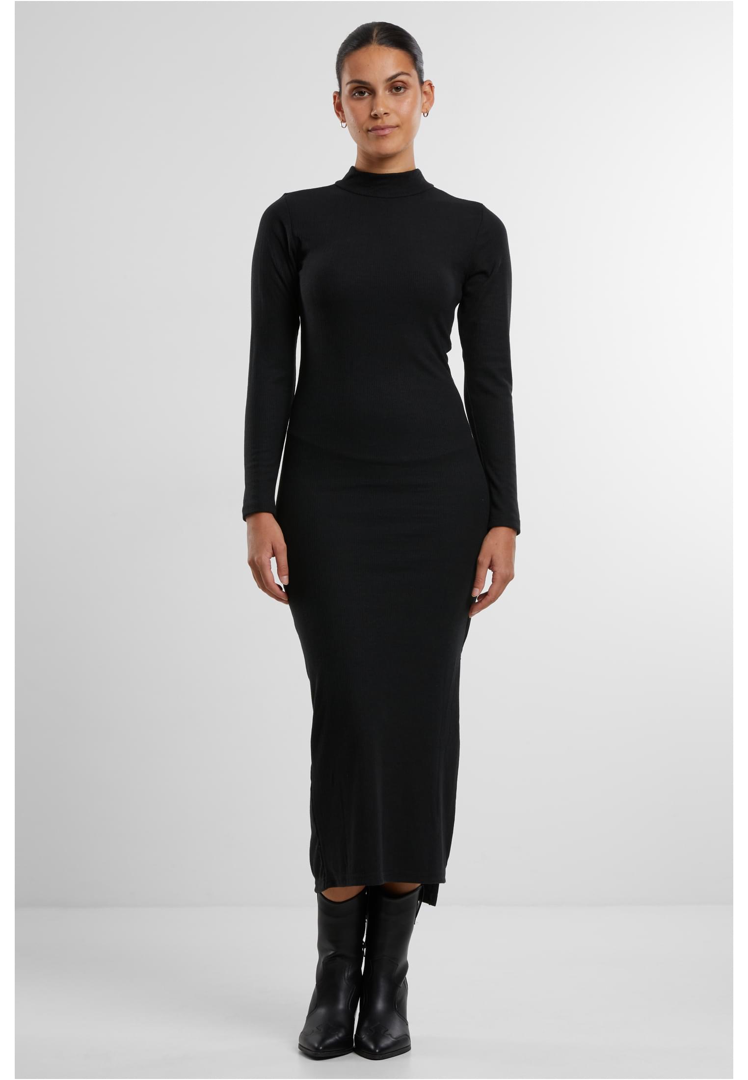 Ladies Rib Longlseeve Mockneck Dress | black