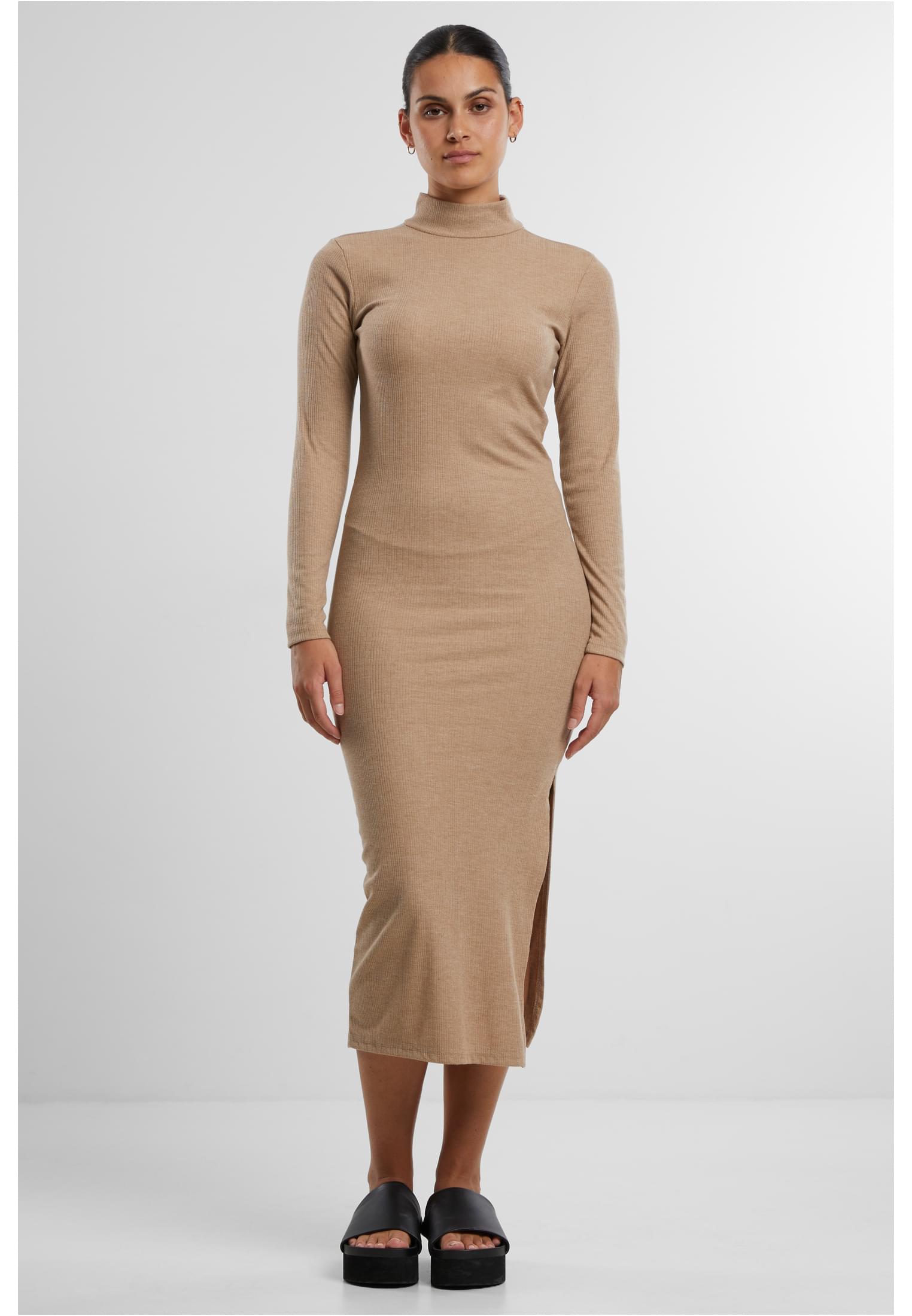 Ladies Rib Longlseeve Mockneck Dress | beigemelange