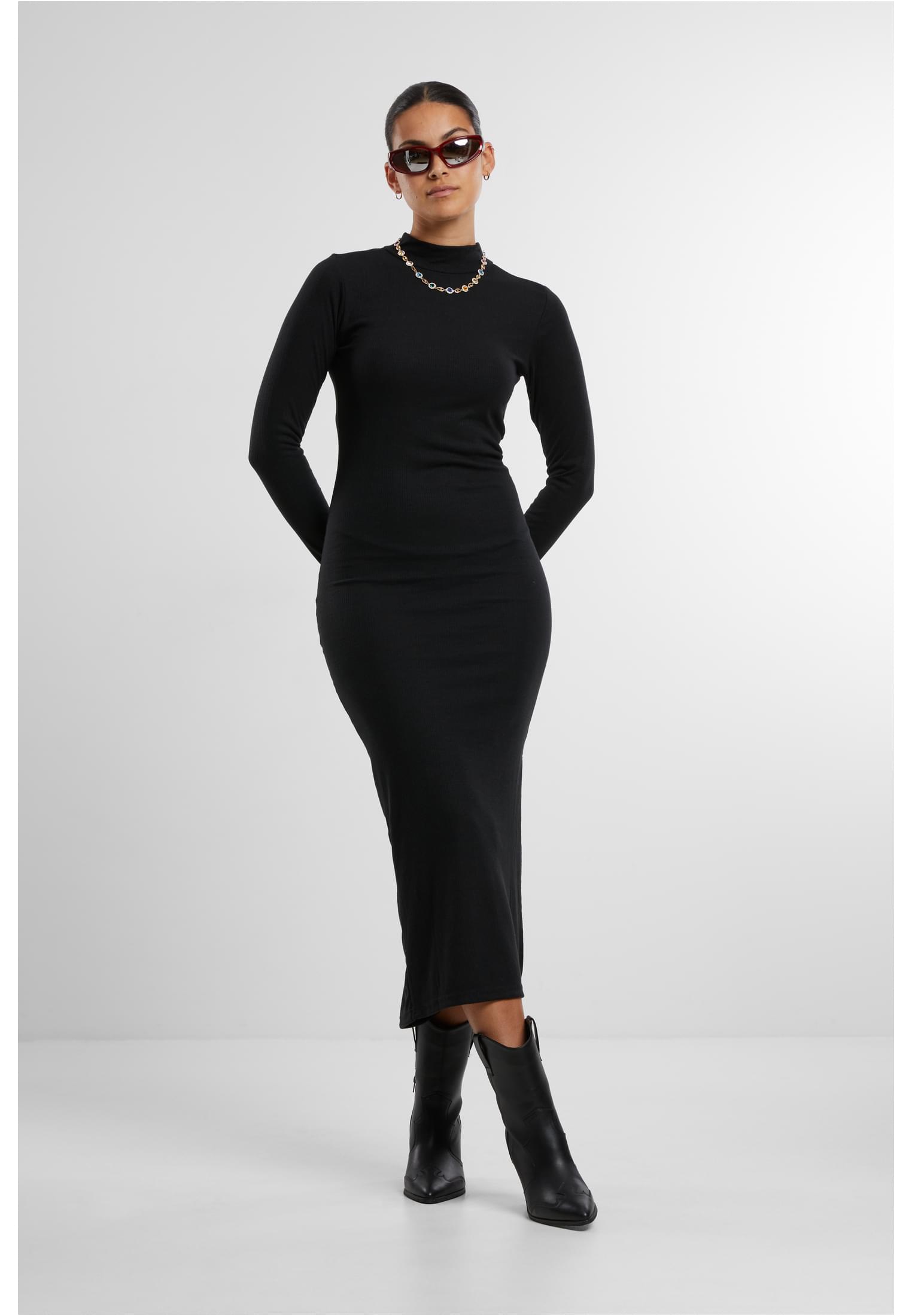 Ladies Rib Longlseeve Mockneck Dress | black