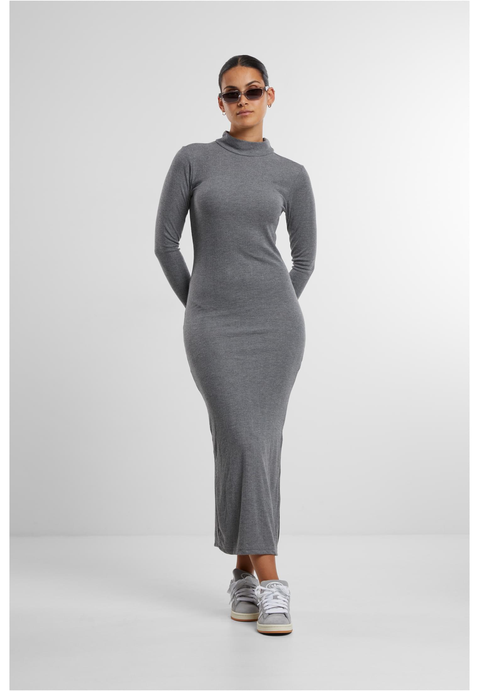 Ladies Rib Longlseeve Mockneck Dress | darkgreymelange