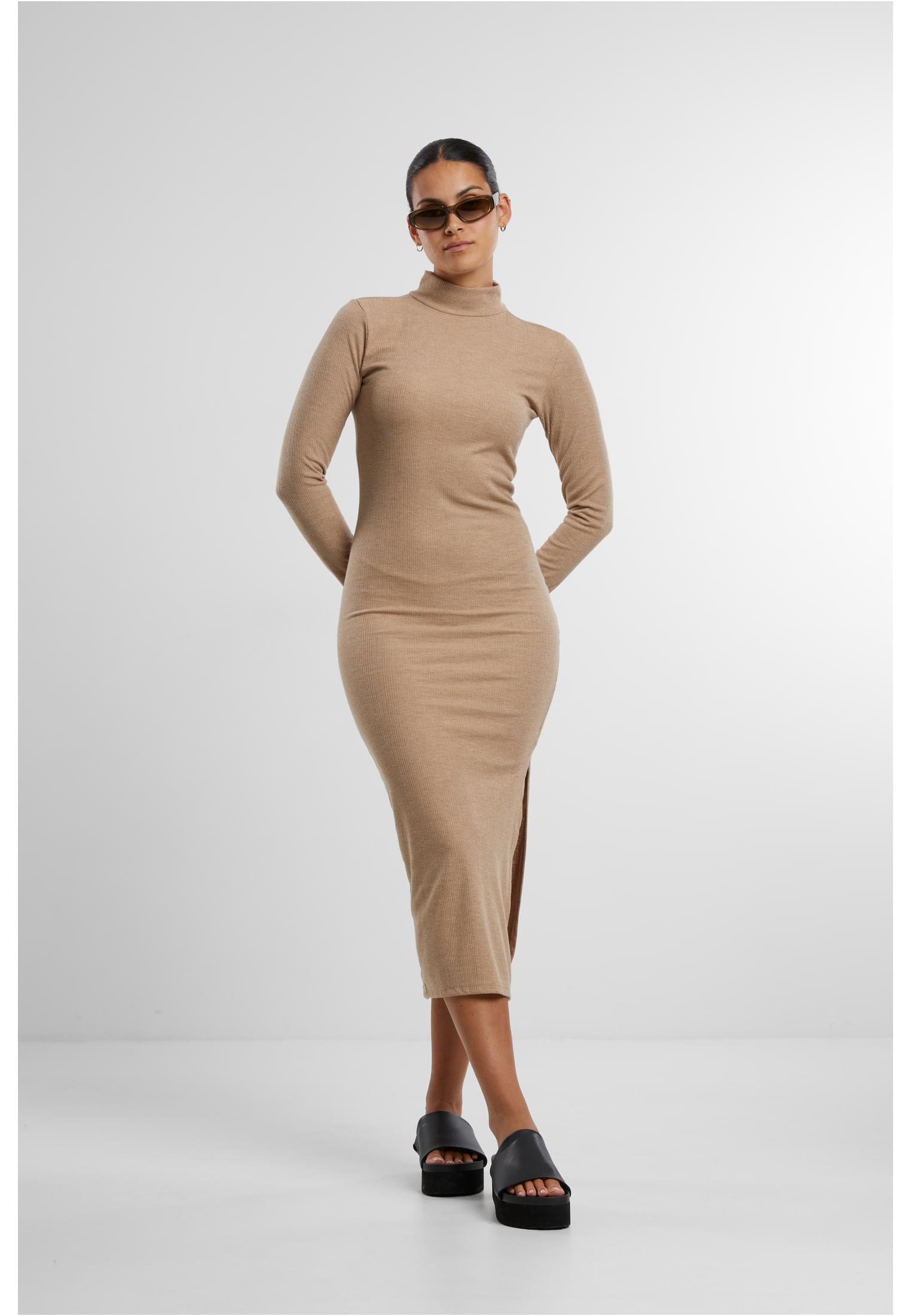 Ladies Rib Longlseeve Mockneck Dress | beigemelange