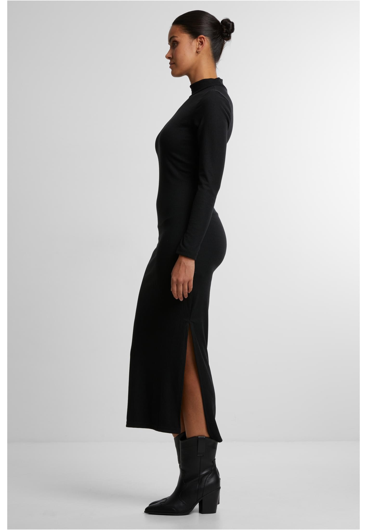 Ladies Rib Longlseeve Mockneck Dress | black