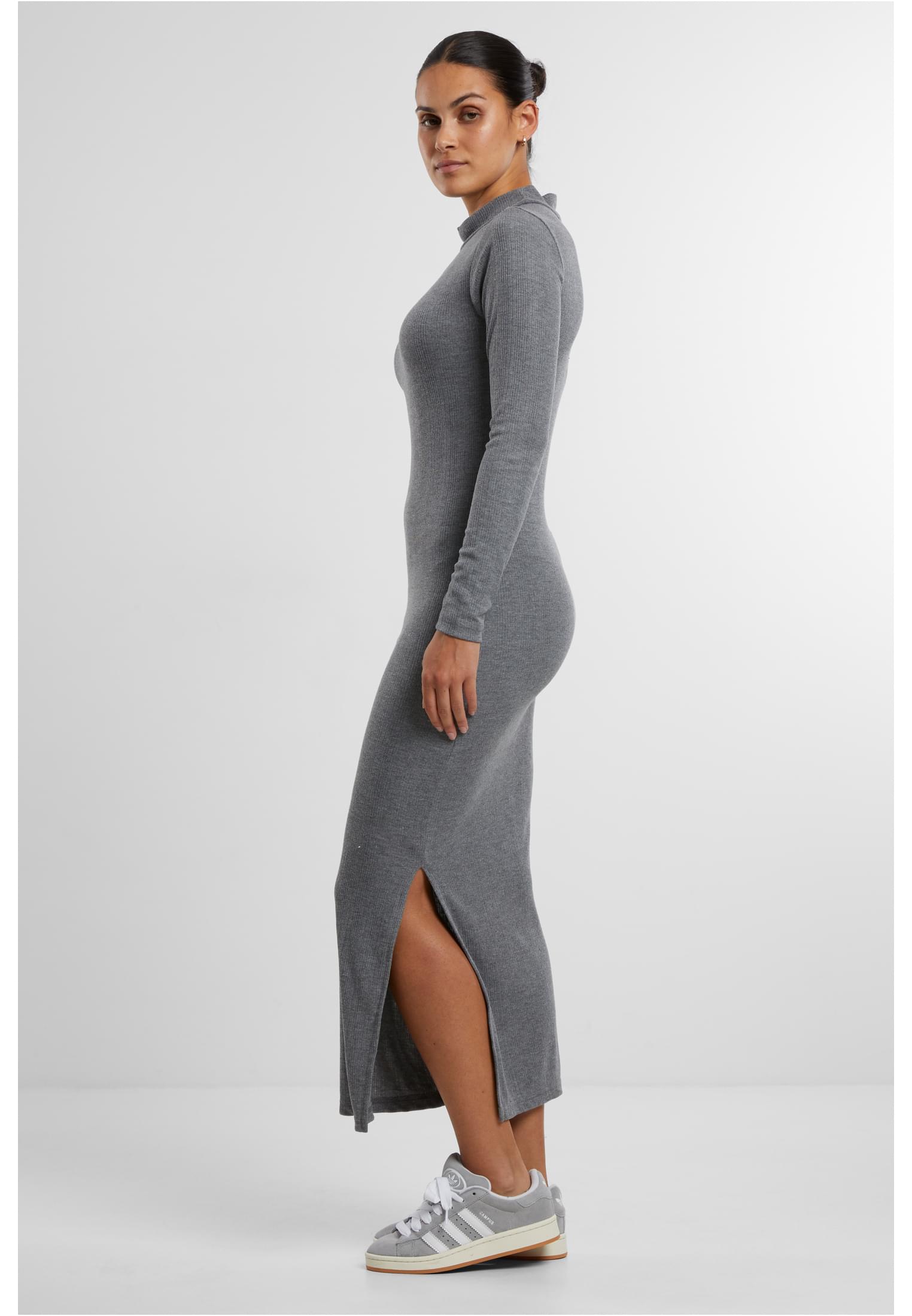 Ladies Rib Longlseeve Mockneck Dress | darkgreymelange