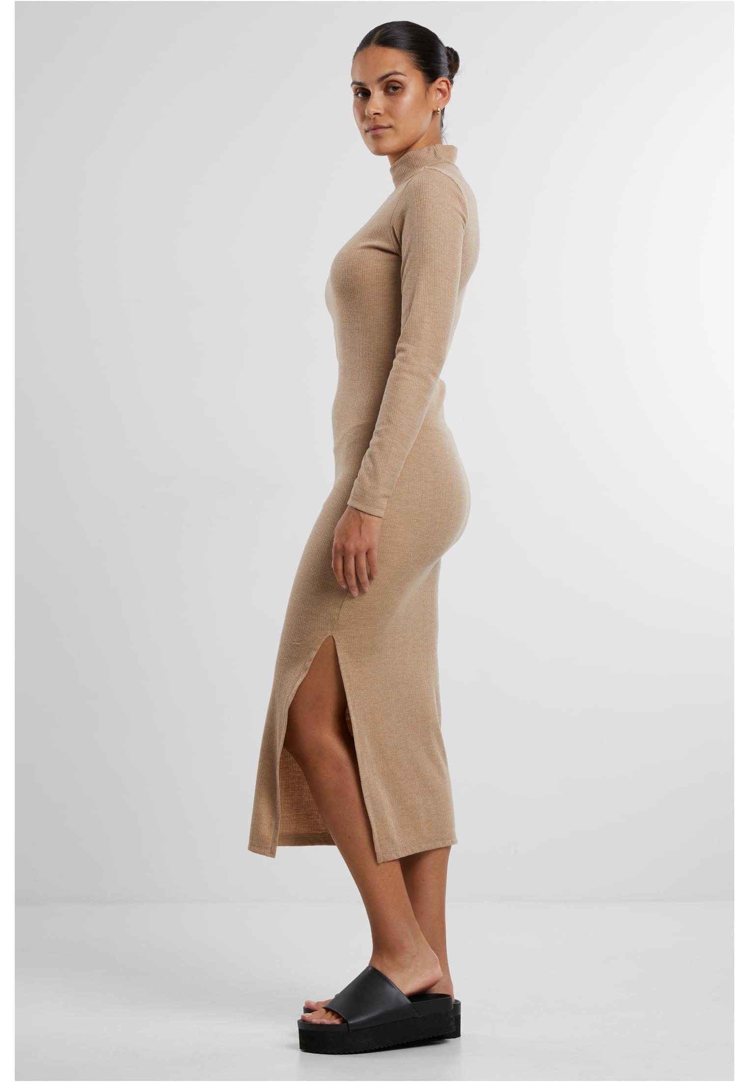 Ladies Rib Longlseeve Mockneck Dress | beigemelange