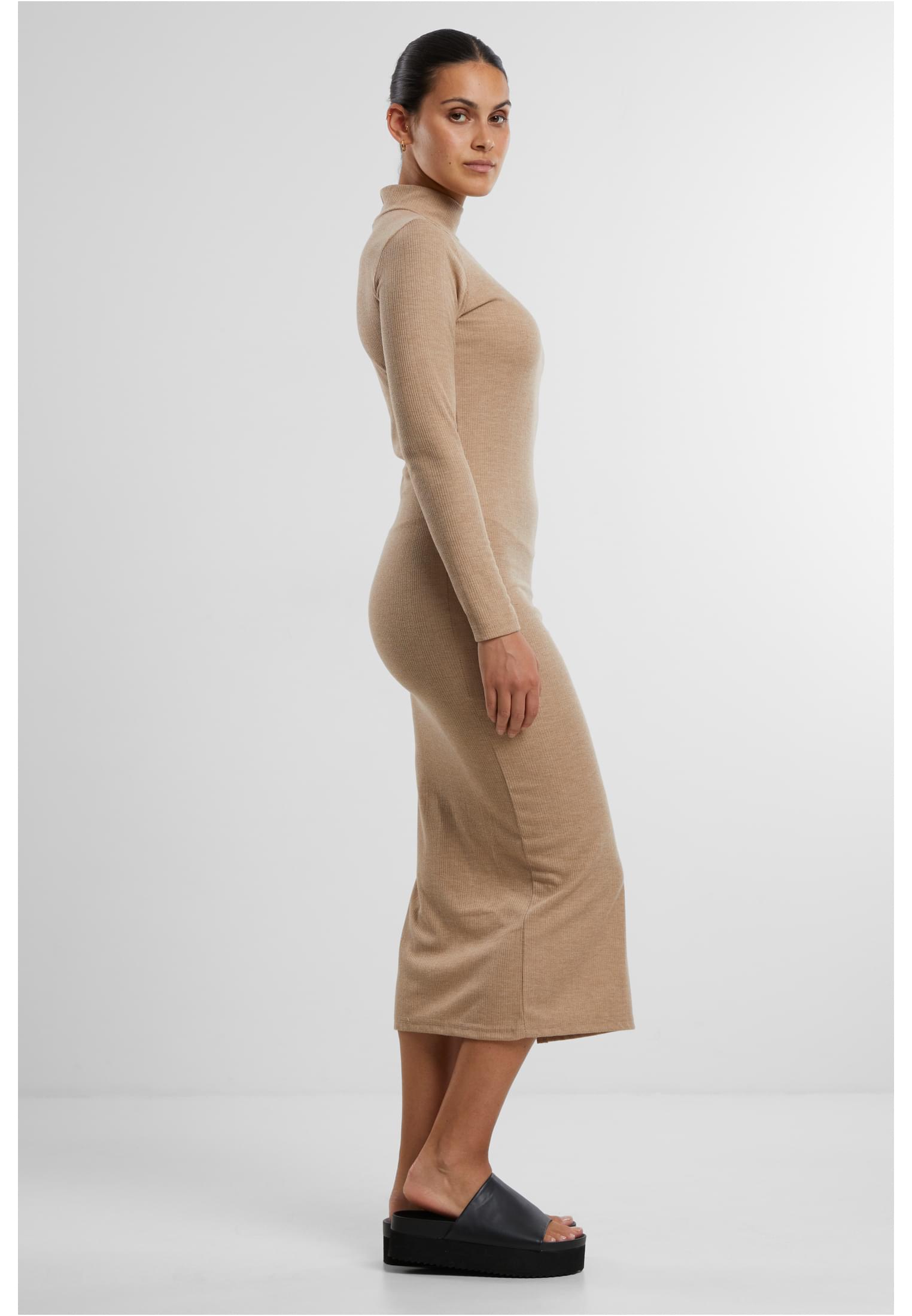 Ladies Rib Longlseeve Mockneck Dress | beigemelange