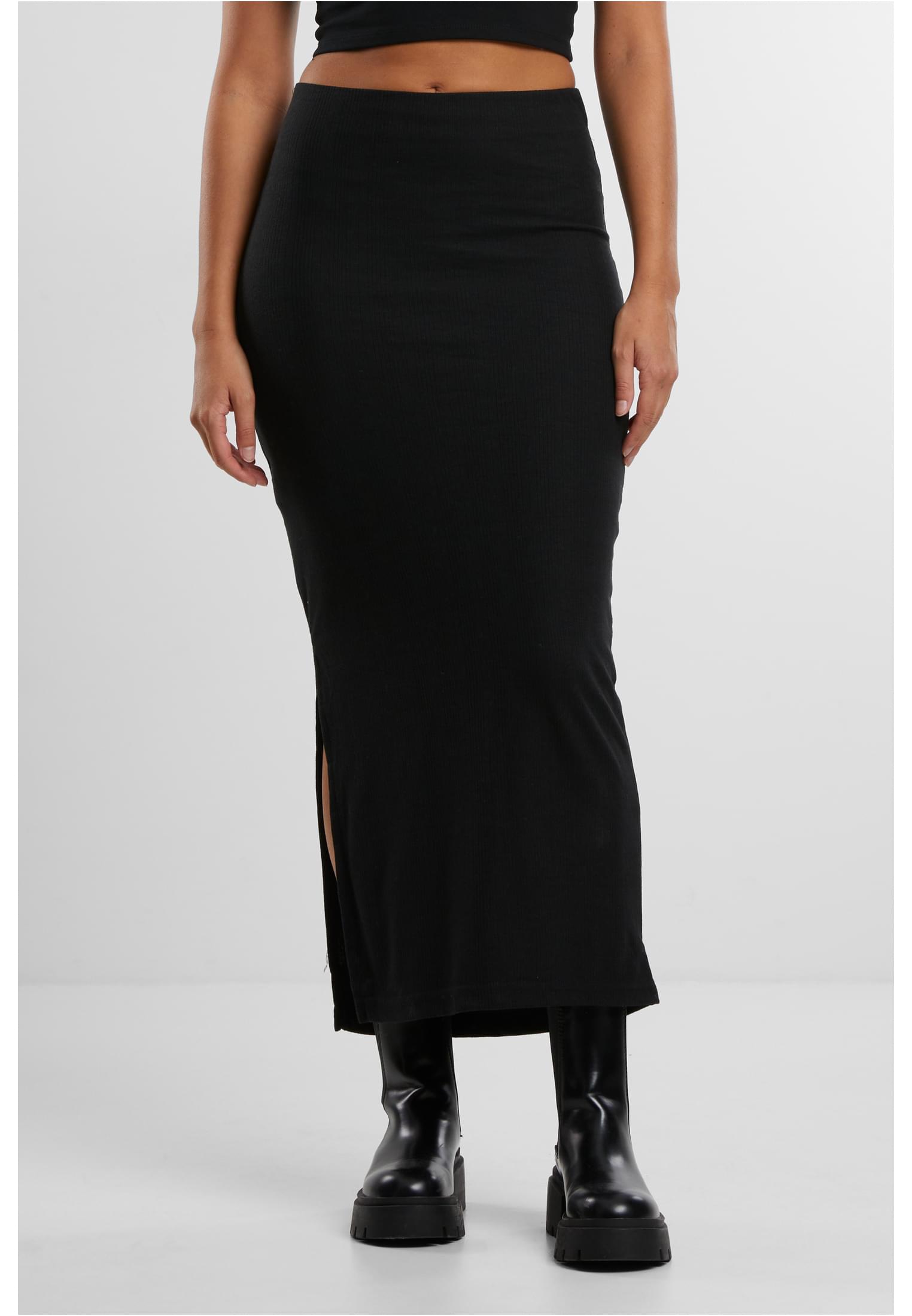 Ladies Rib High Slit Skirt | black