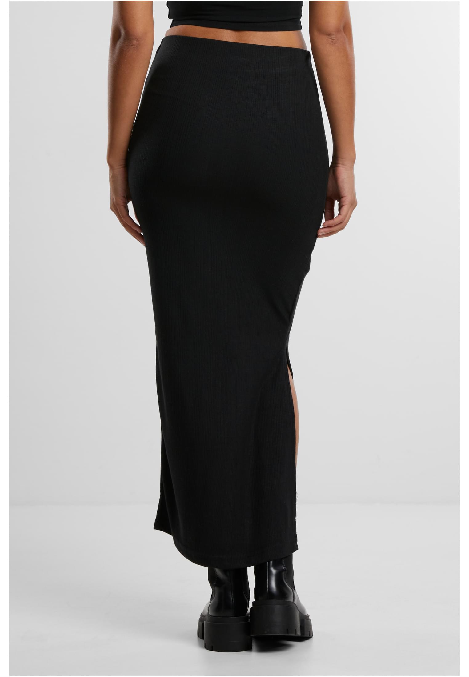 Ladies Rib High Slit Skirt | black