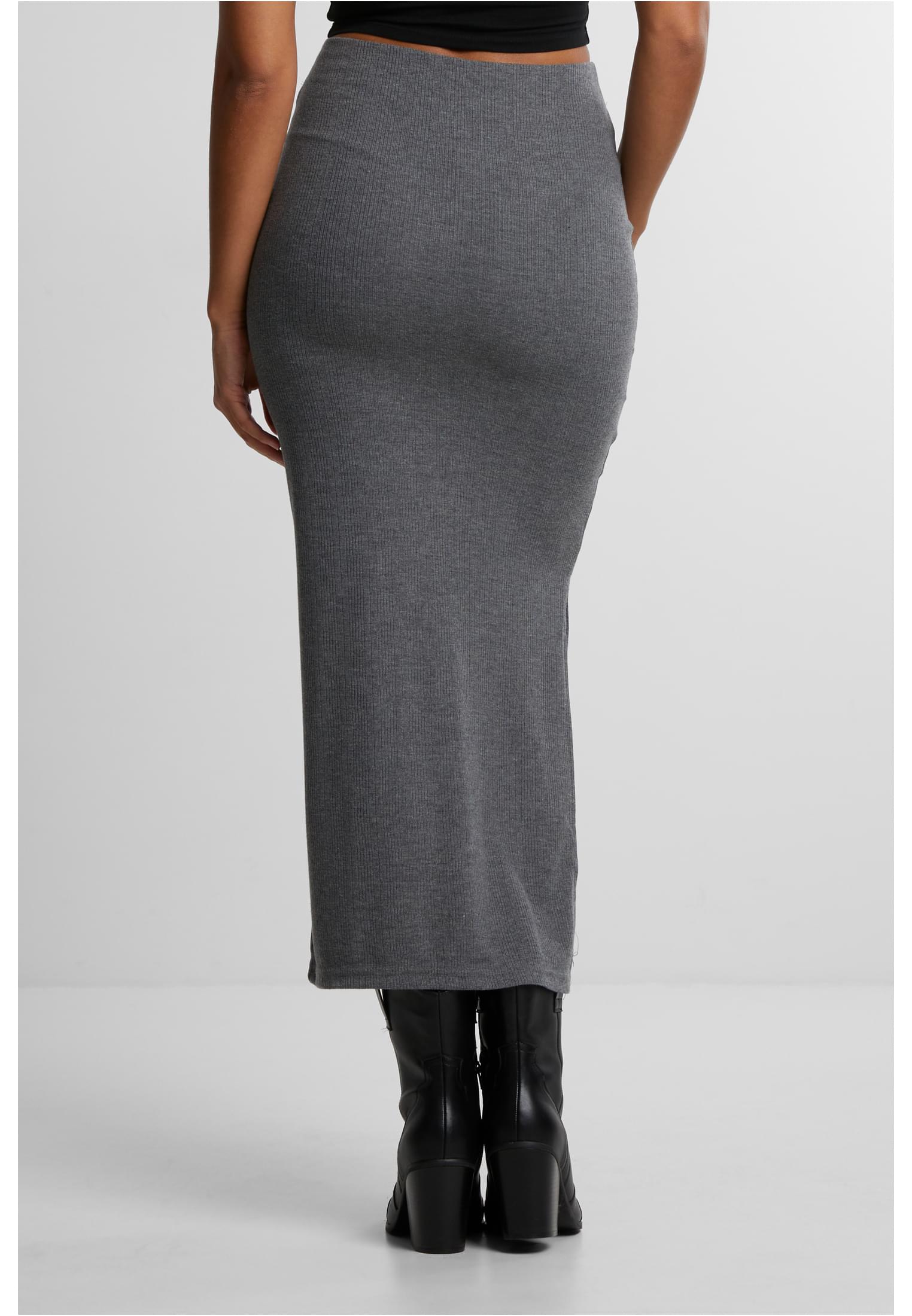 Ladies Rib High Slit Skirt | darkgreymelange