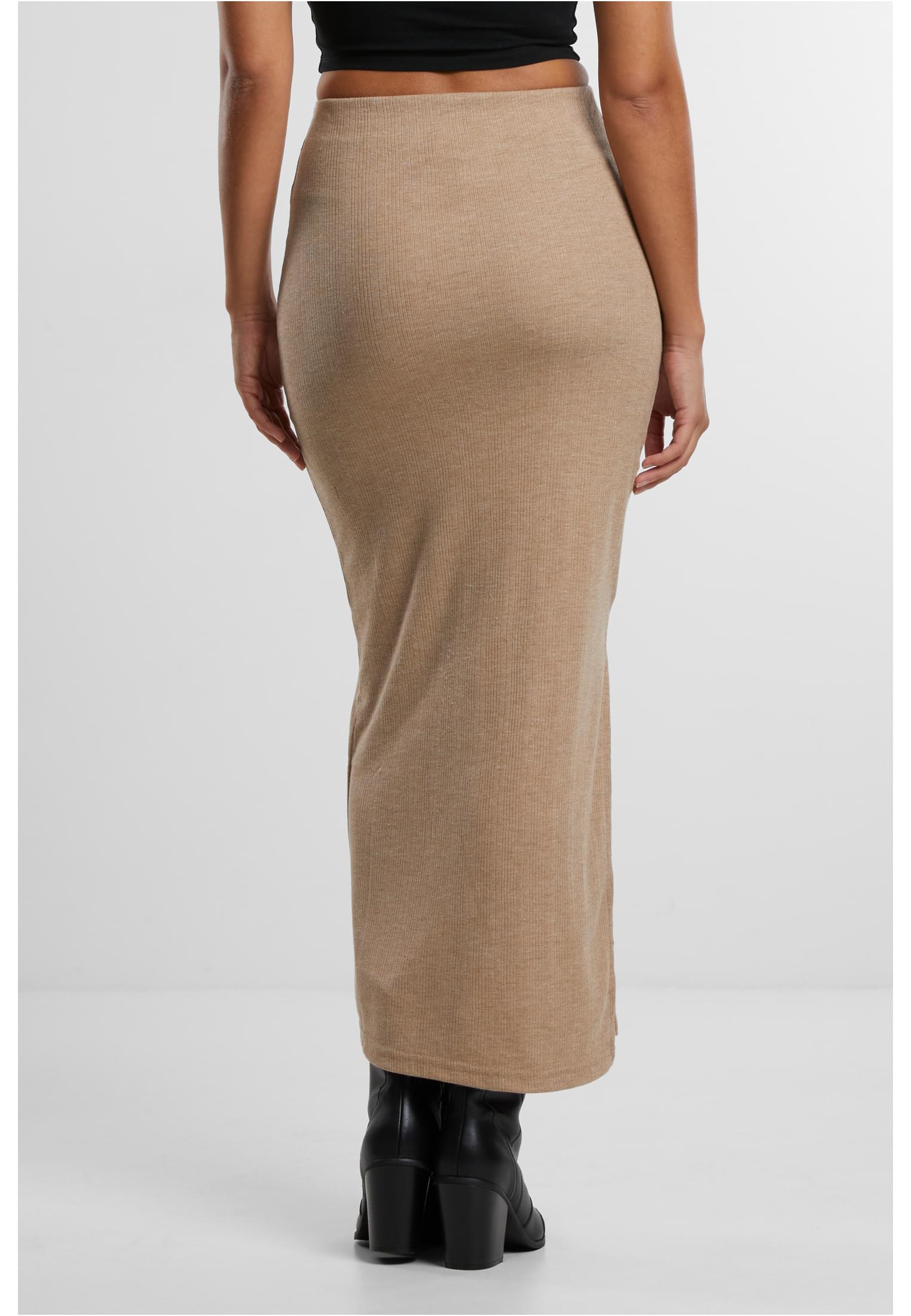 Ladies Rib High Slit Skirt | beigemelange